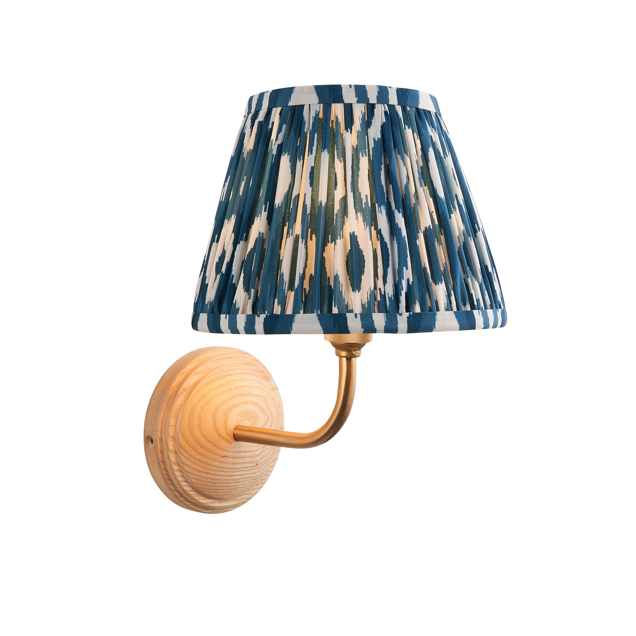 Wood Arc Wooden Wall Light & Ikat 20cm Marlin Blue Shade