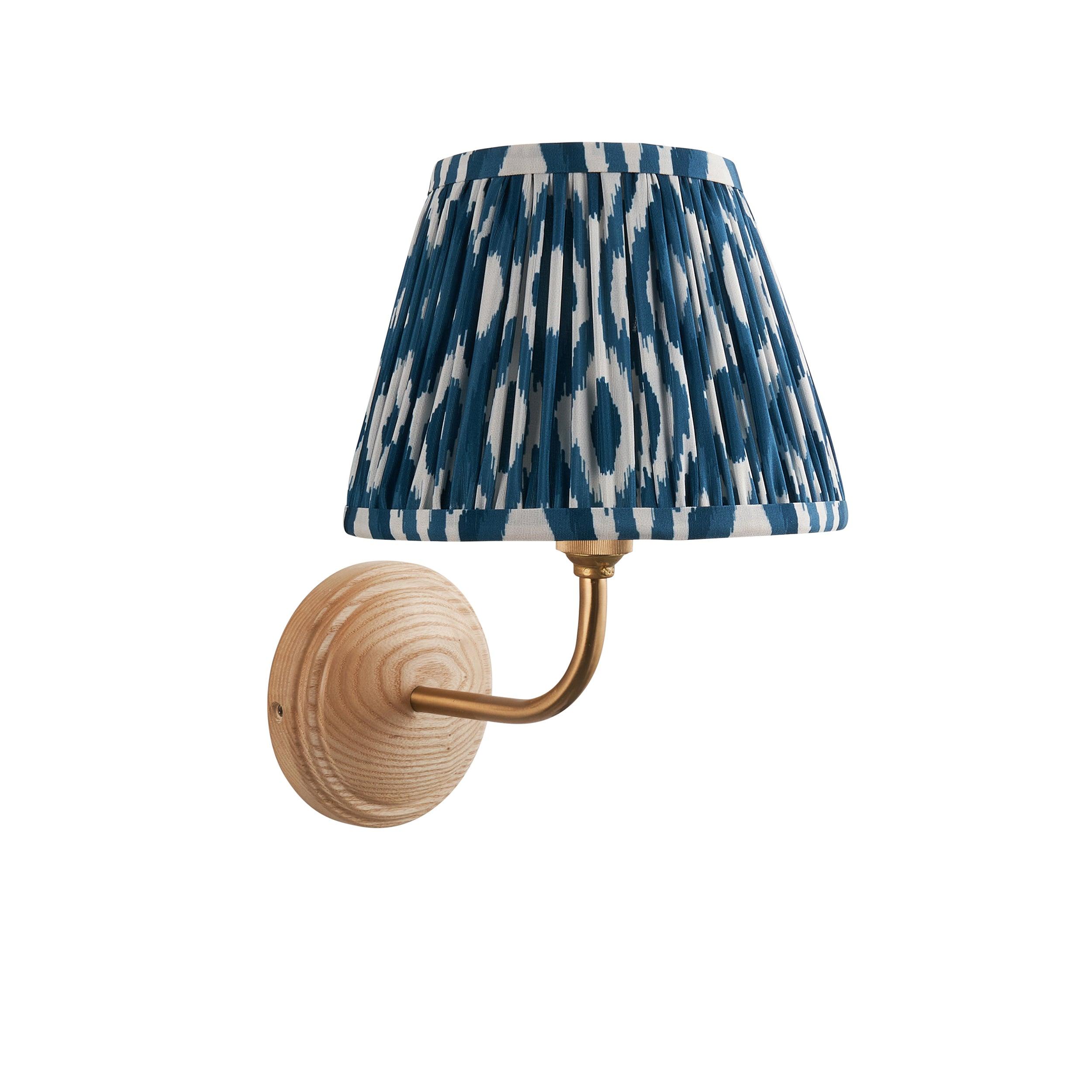 Wood Arc Wooden Wall Light & Ikat 20cm Marlin Blue Shade