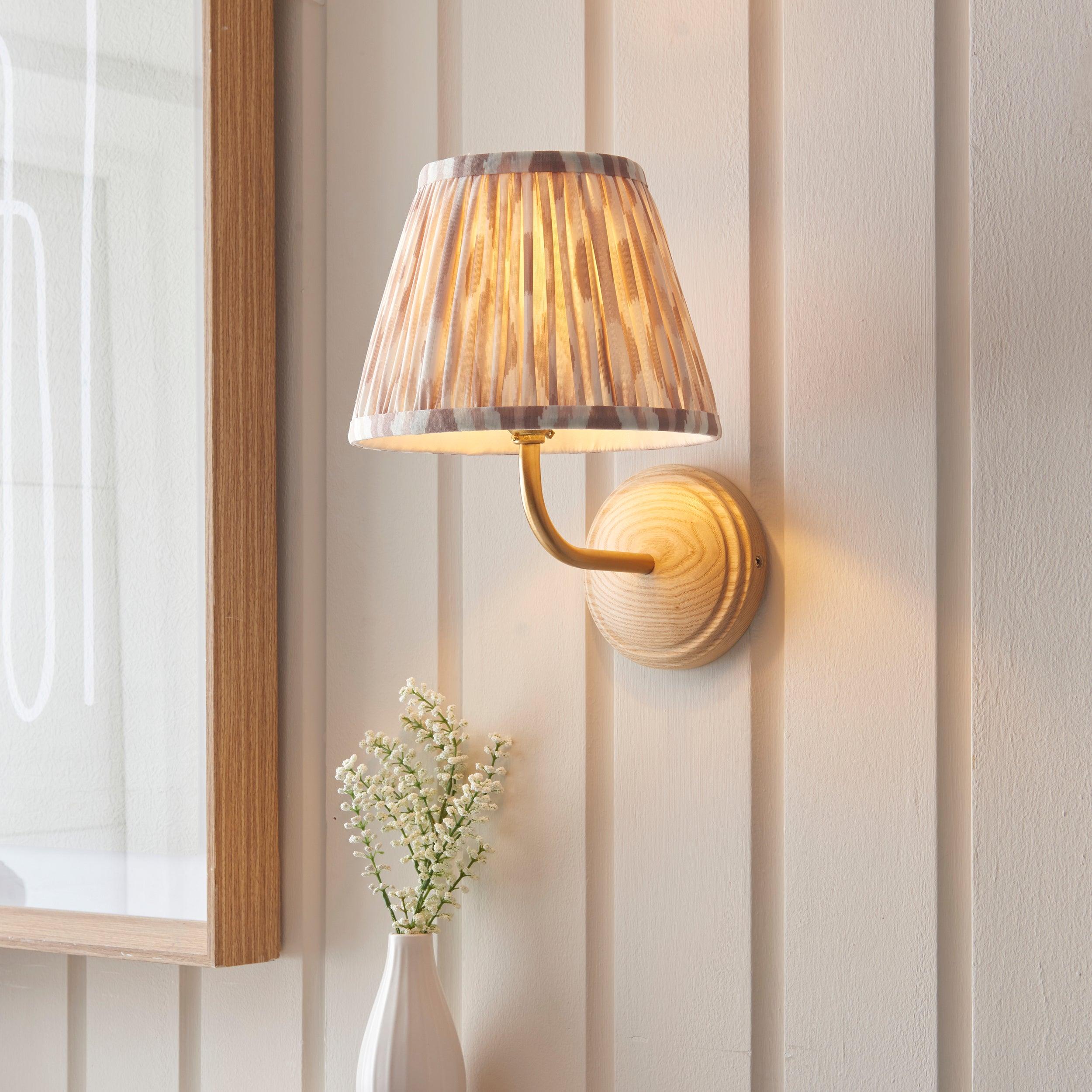 Wood Arc Wooden Wall Light & Ikat 20cm Neutral Shade