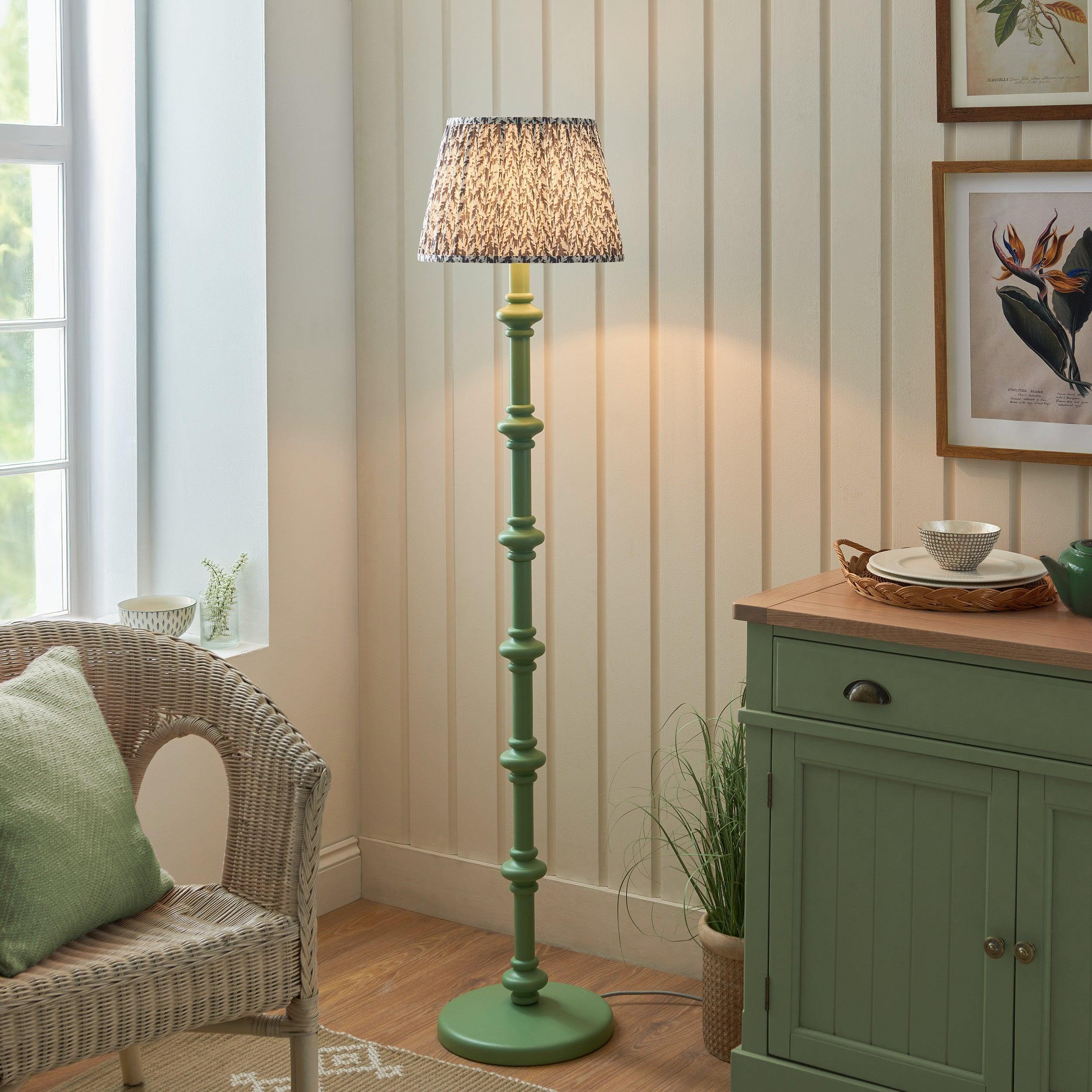Carnaby Green Floor Lamp & Leaf 35cm Pearl Grey Shade
