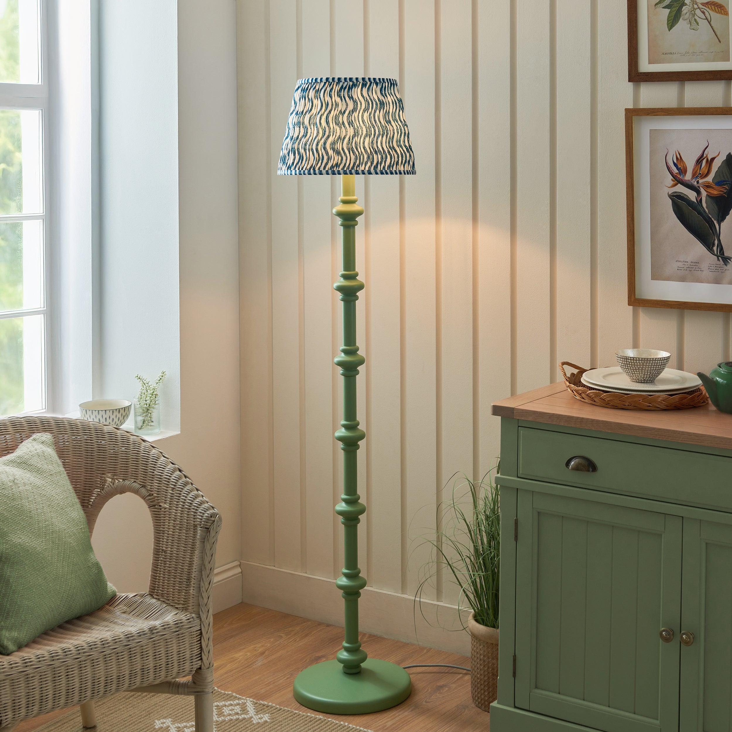 Carnaby Green Floor Lamp & Ripple 35cm Marlin Blue Shade