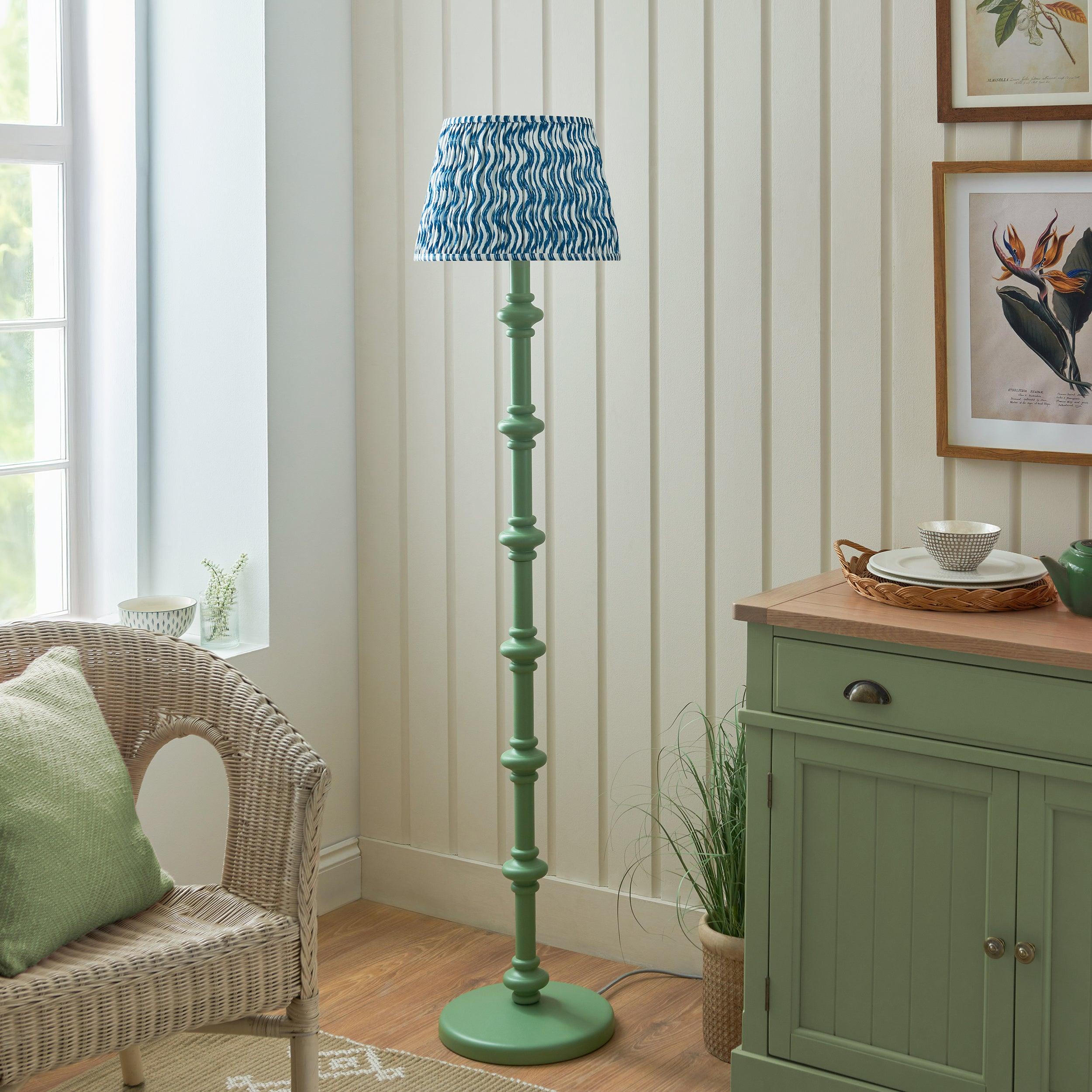 Carnaby Green Floor Lamp & Ripple 35cm Marlin Blue Shade