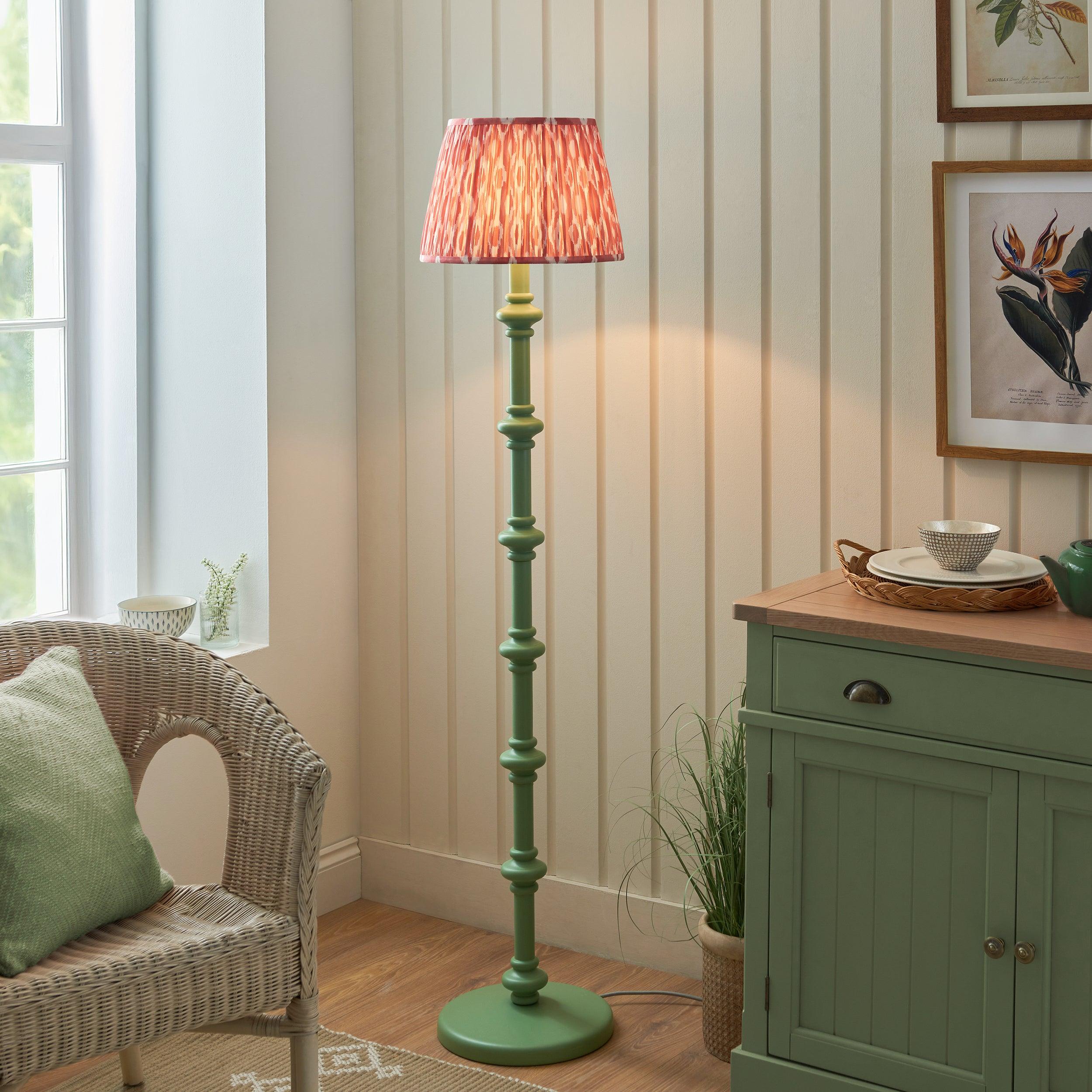 Carnaby Green Floor Lamp & Ikat 35cm Coral Pink Shade