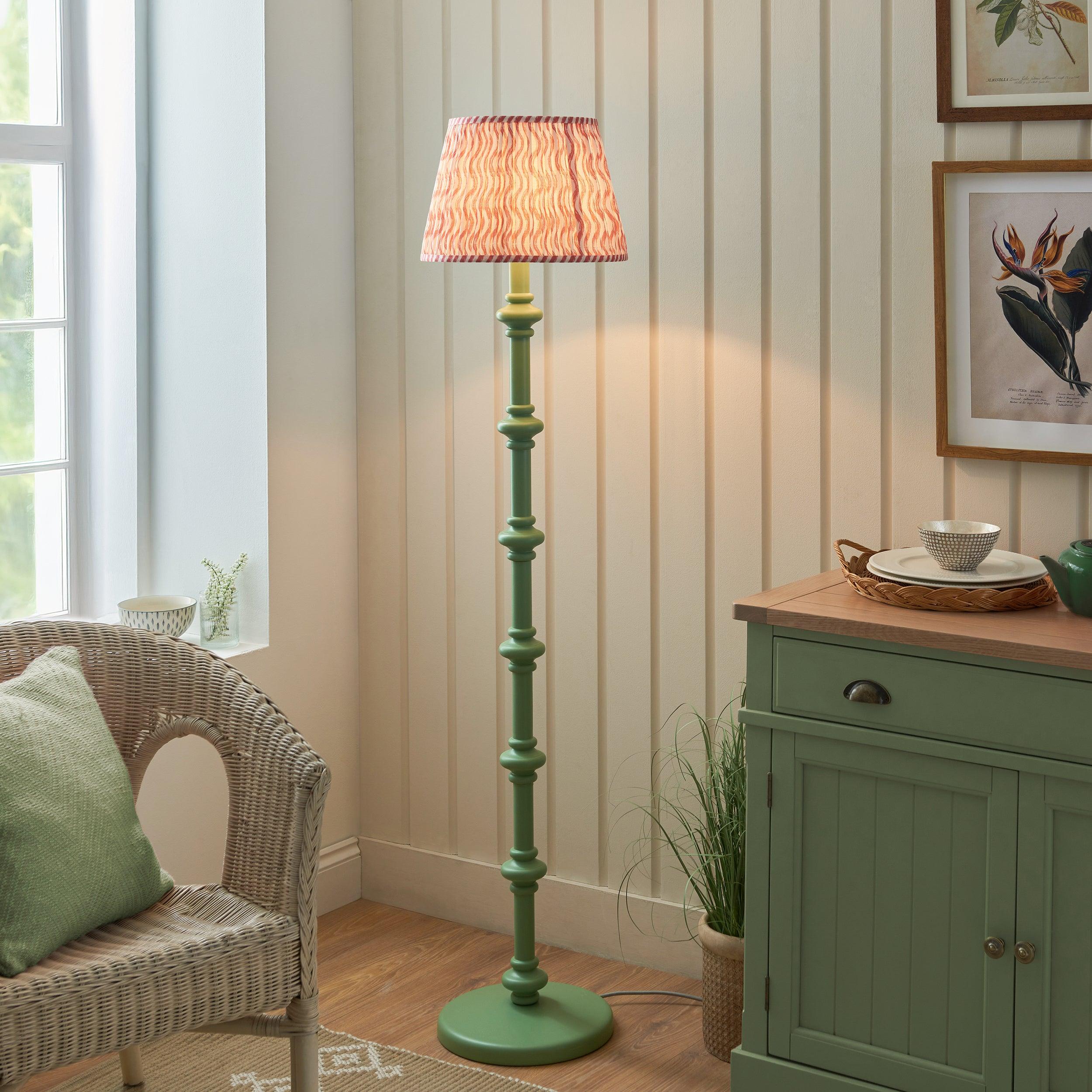 Carnaby Green Floor Lamp & Ripple 35cm Coral Pink Shade