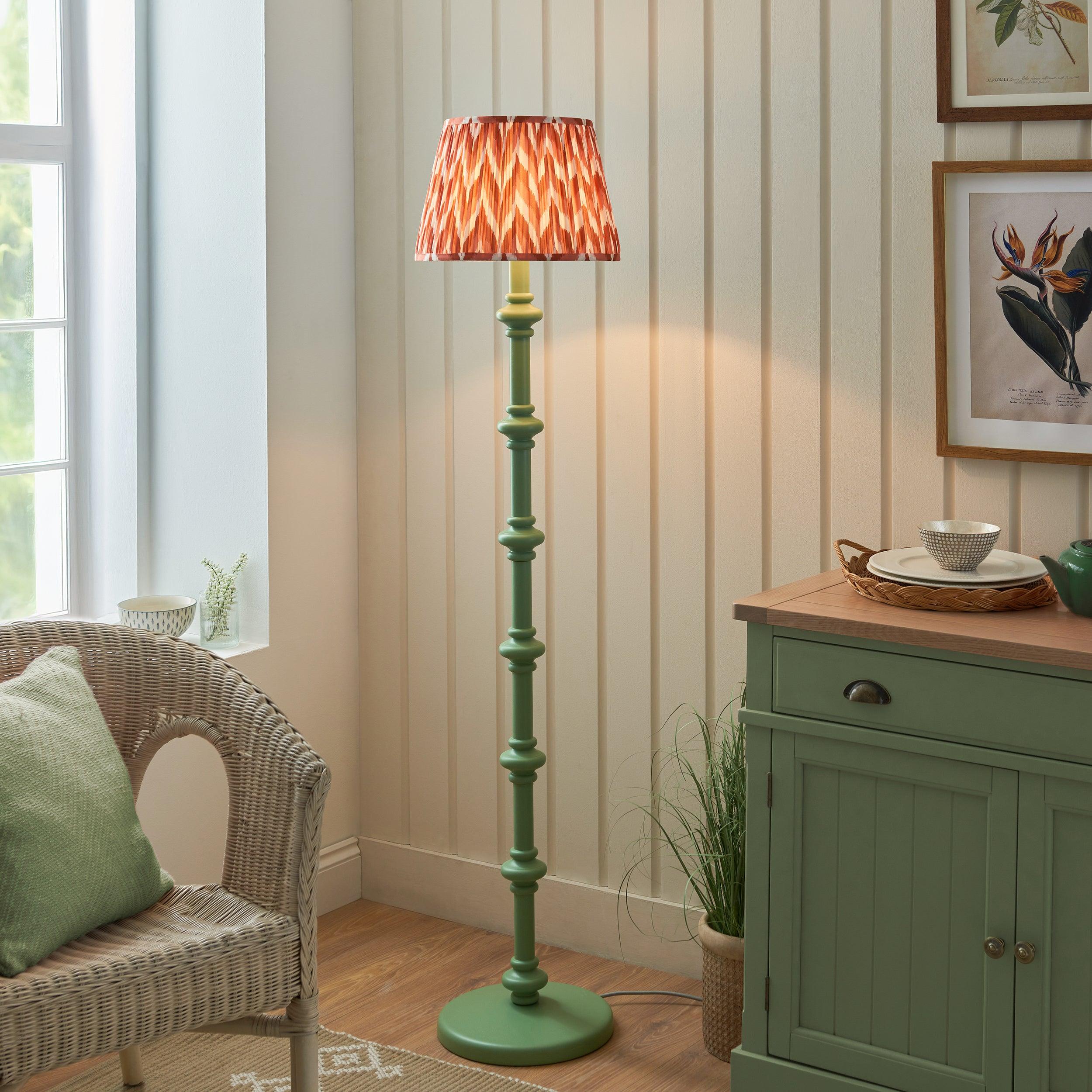 Carnaby Green Floor Lamp & Zigzag 35cm Apricot Orange Shade