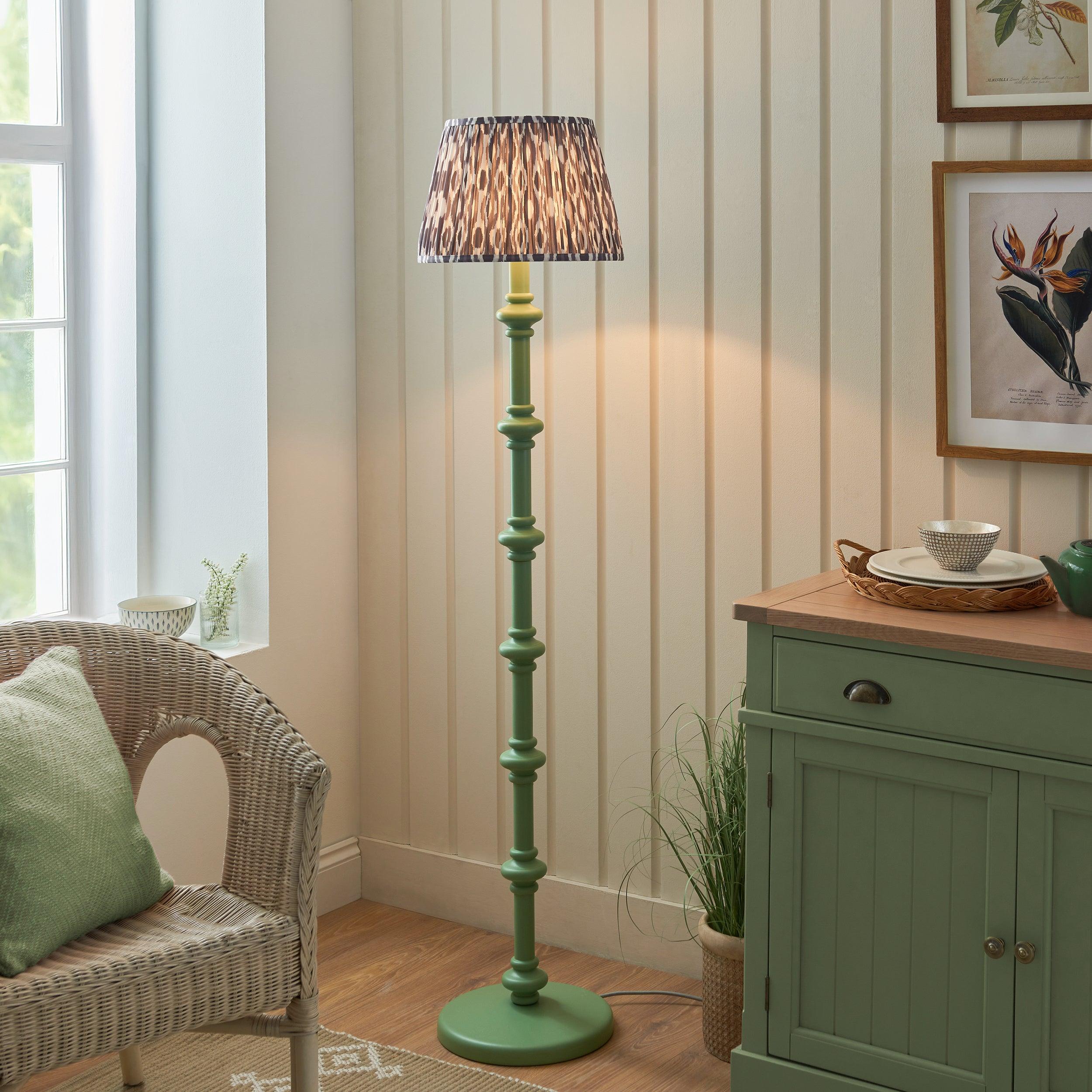 Carnaby Green Floor Lamp & Ikat 35cm Pearl Grey Shade