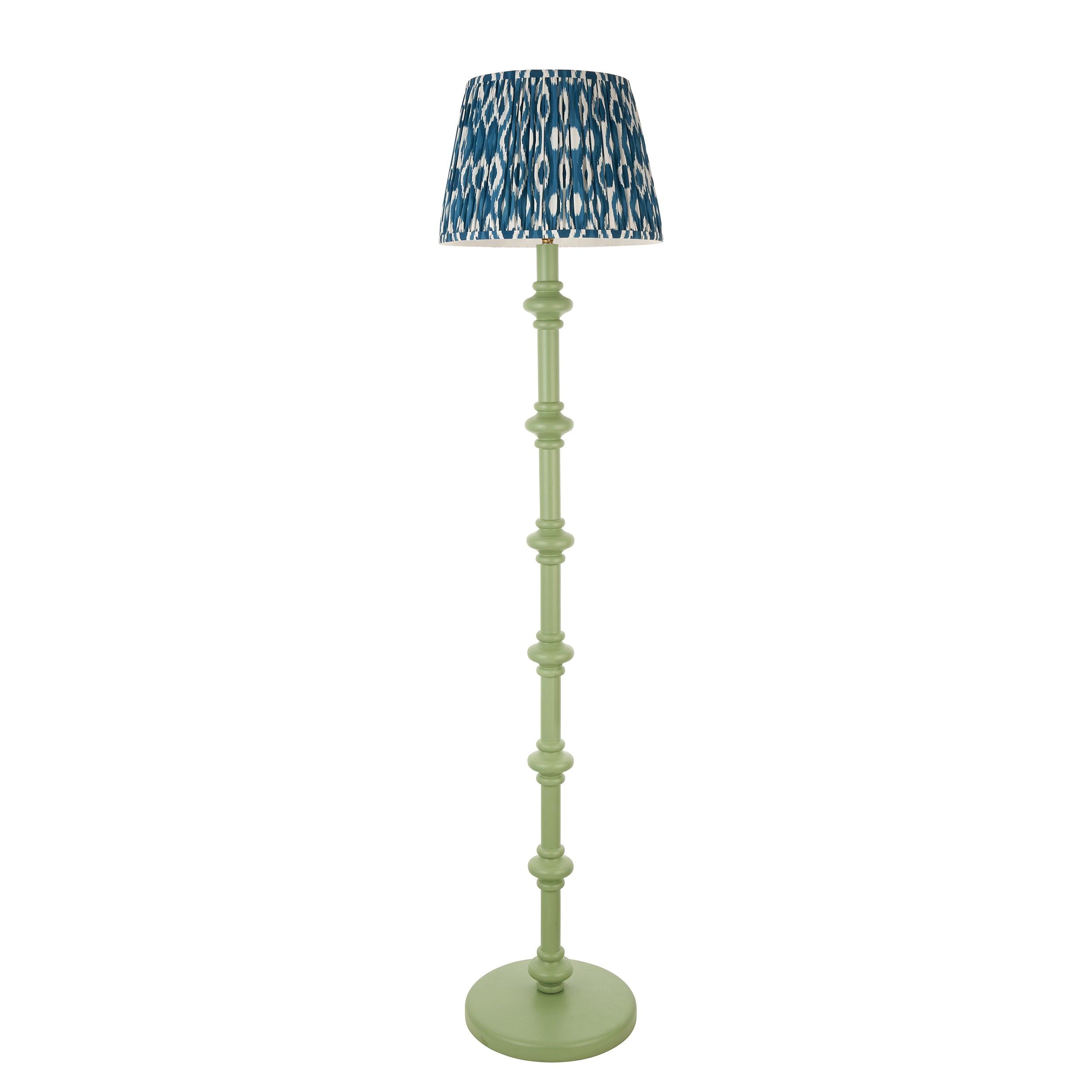 Carnaby Green Floor Lamp & Ikat 35cm Marlin Blue Shade