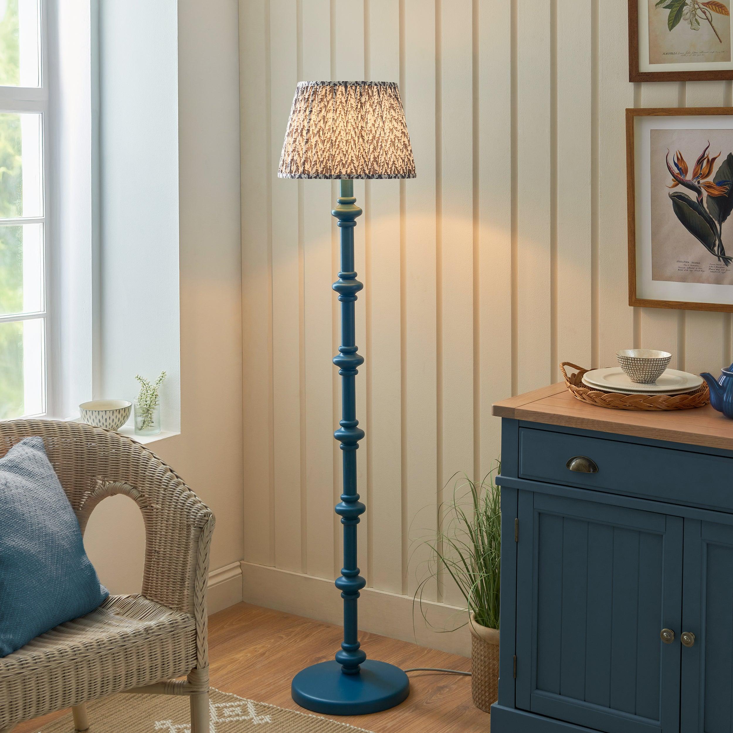 Carnaby Blue Floor Lamp & Leaf 35cm Pearl Grey Shade