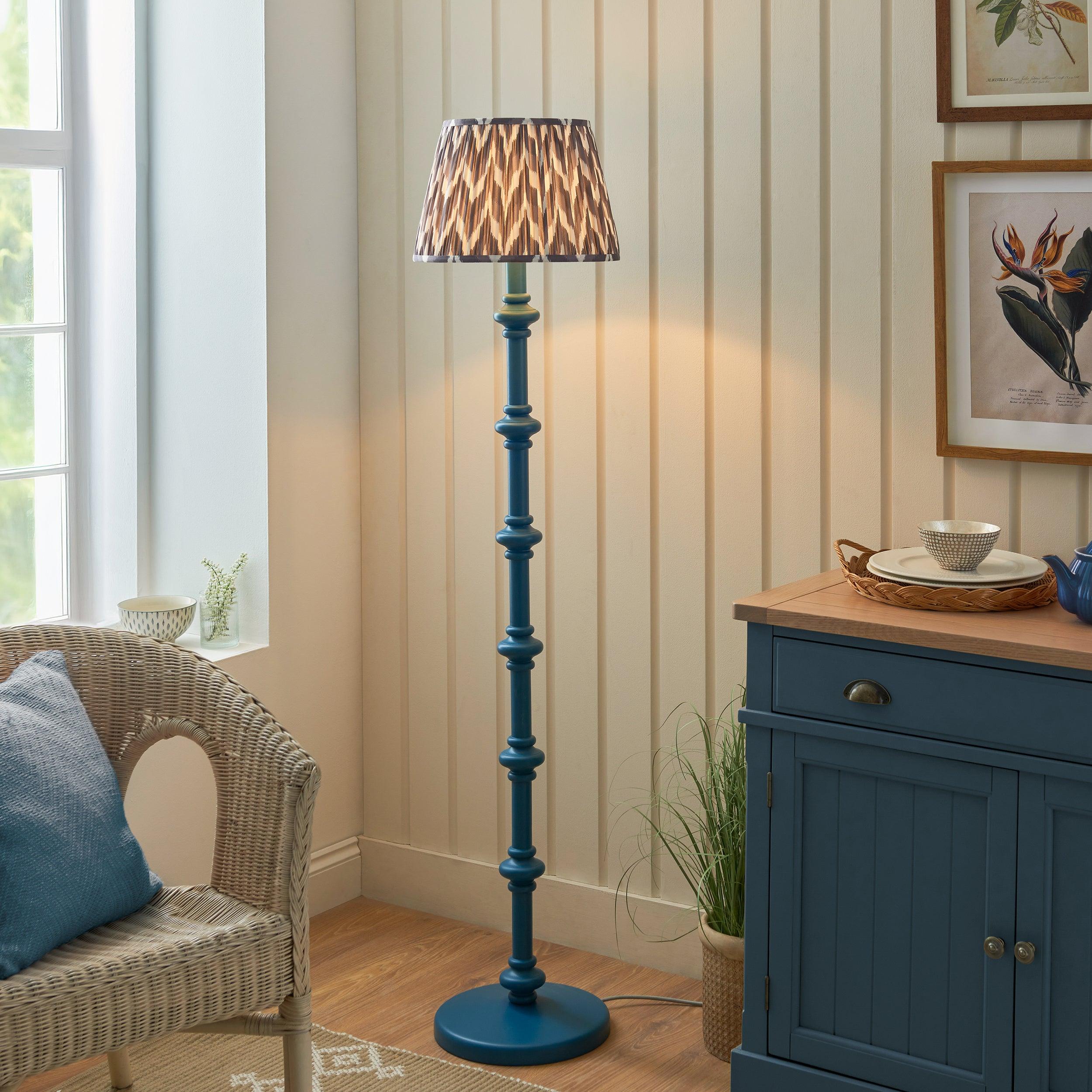 Carnaby Blue Floor Lamp & Zigzag 35cm Pearl Grey Shade