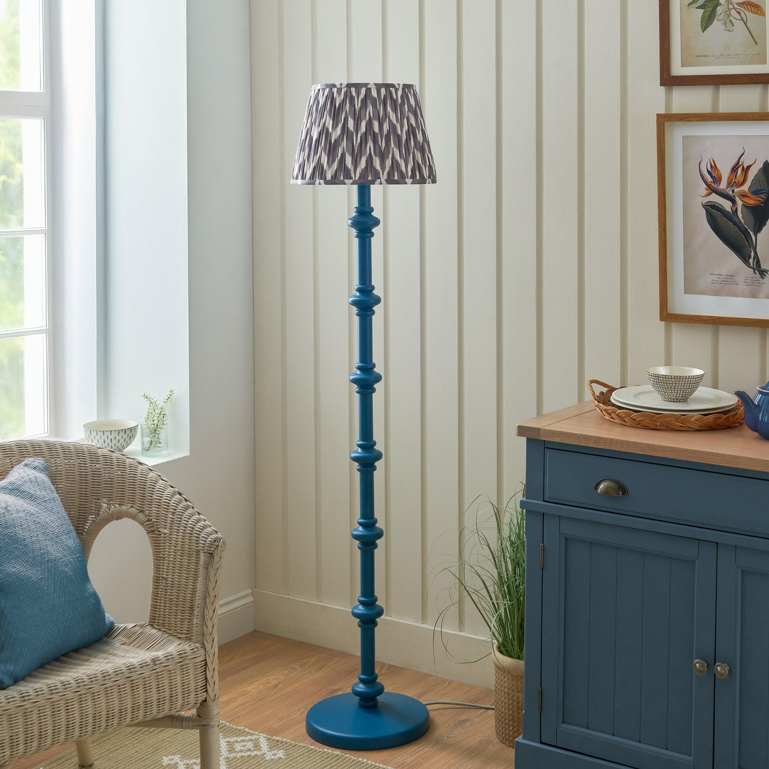 Carnaby Blue Floor Lamp & Zigzag 35cm Pearl Grey Shade