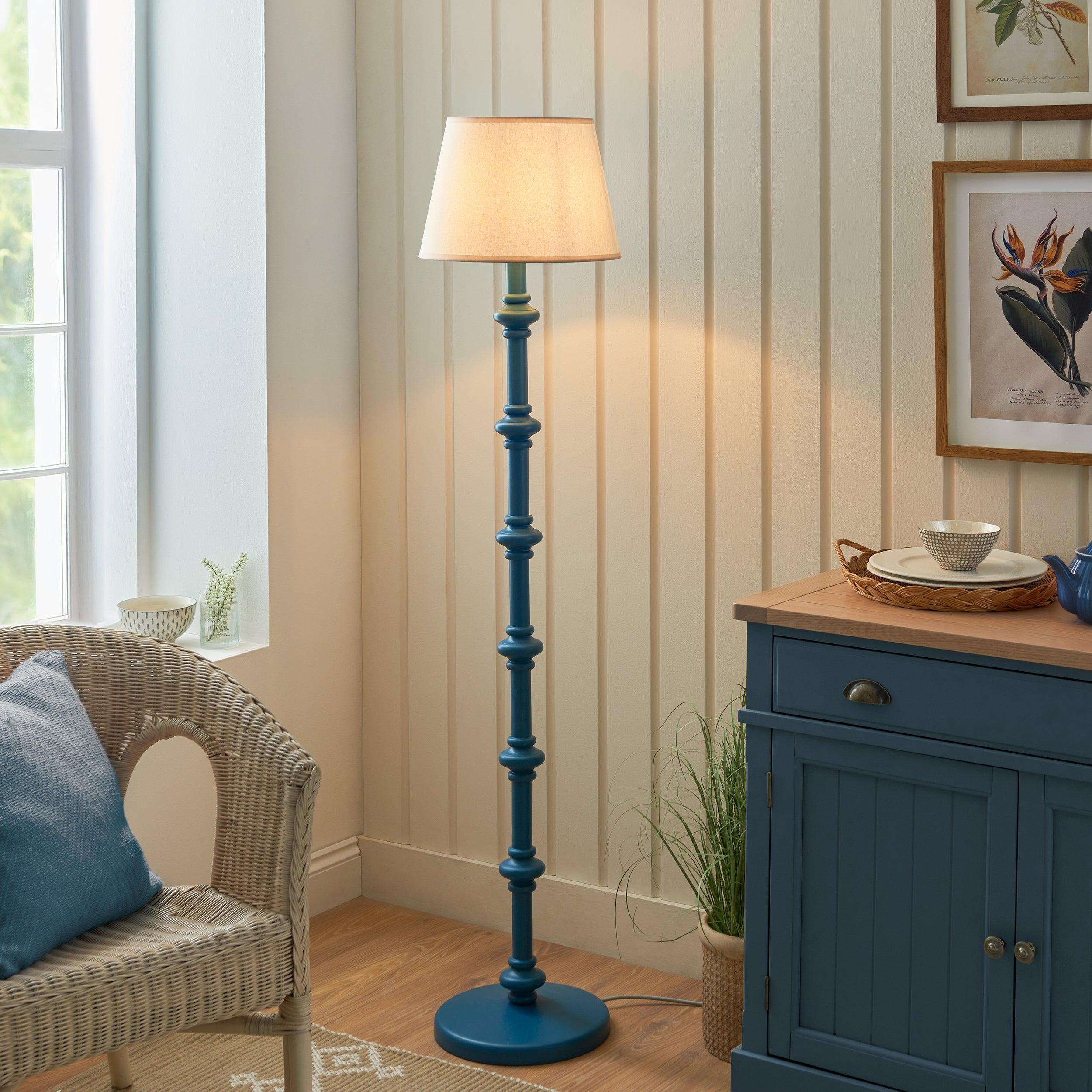 Carnaby Blue Floor Lamp & Ivy 35cm Vintage White Shade