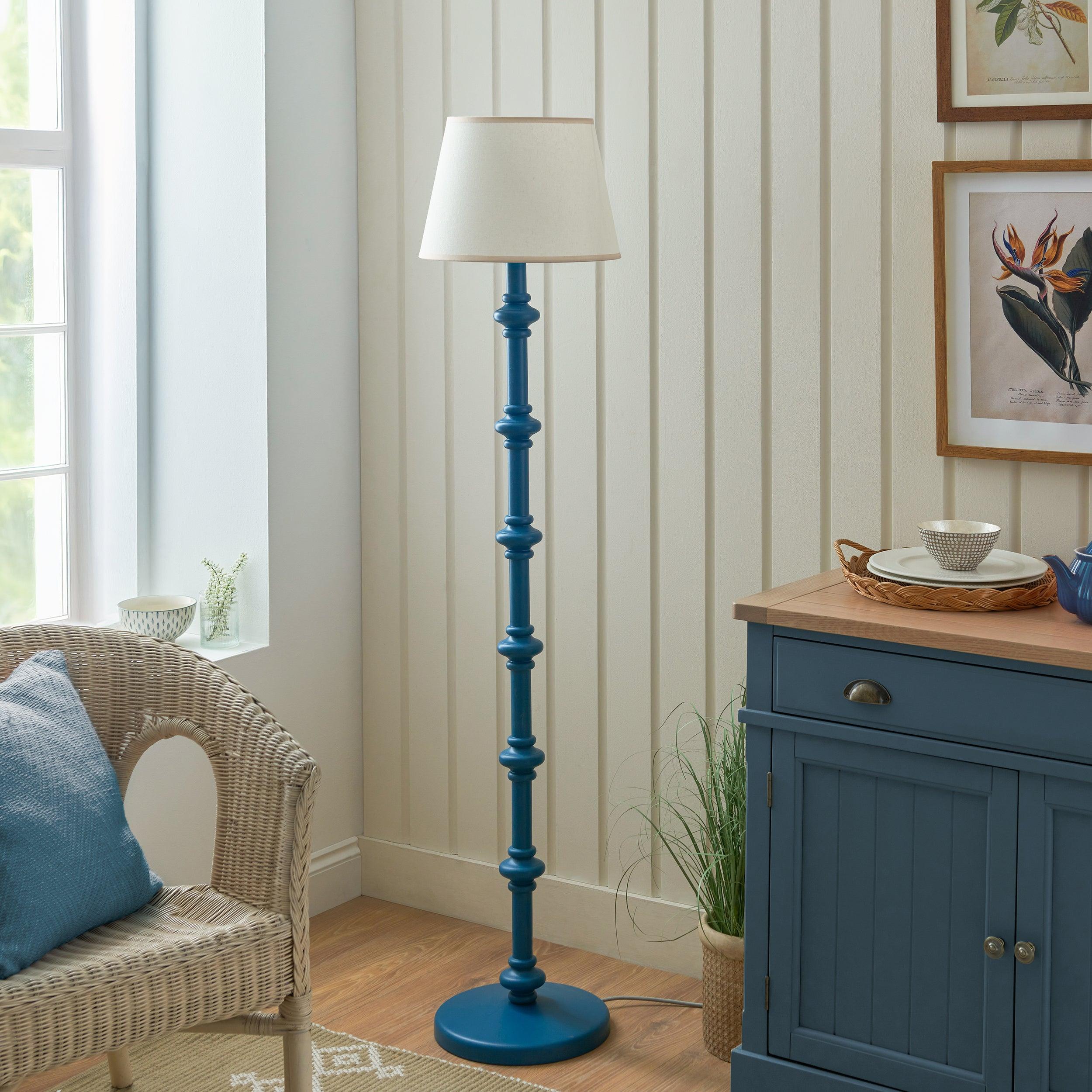 Carnaby Blue Floor Lamp & Ivy 35cm Vintage White Shade