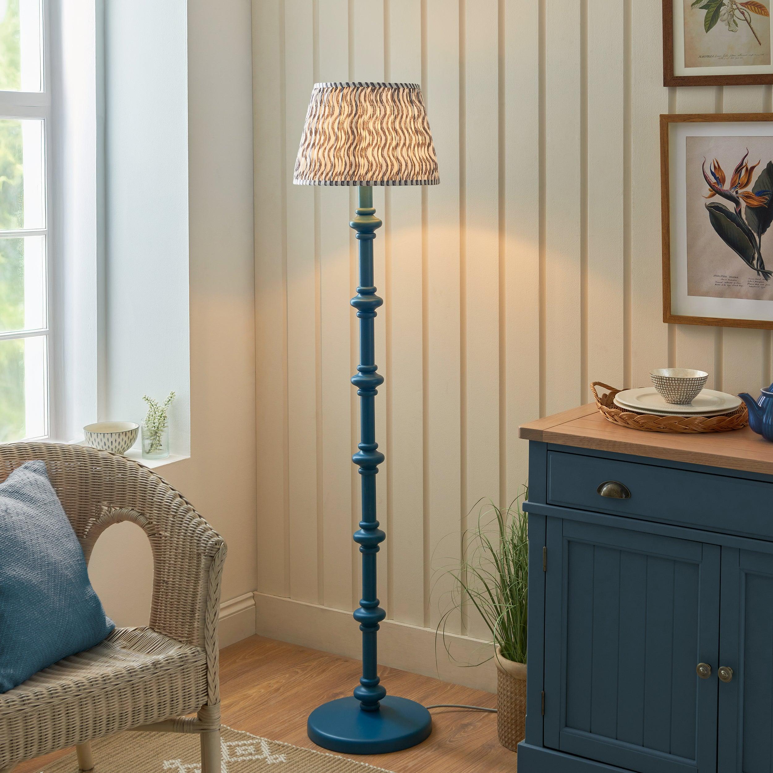 Carnaby Blue Floor Lamp & Ripple 35cm Pearl Grey Shade