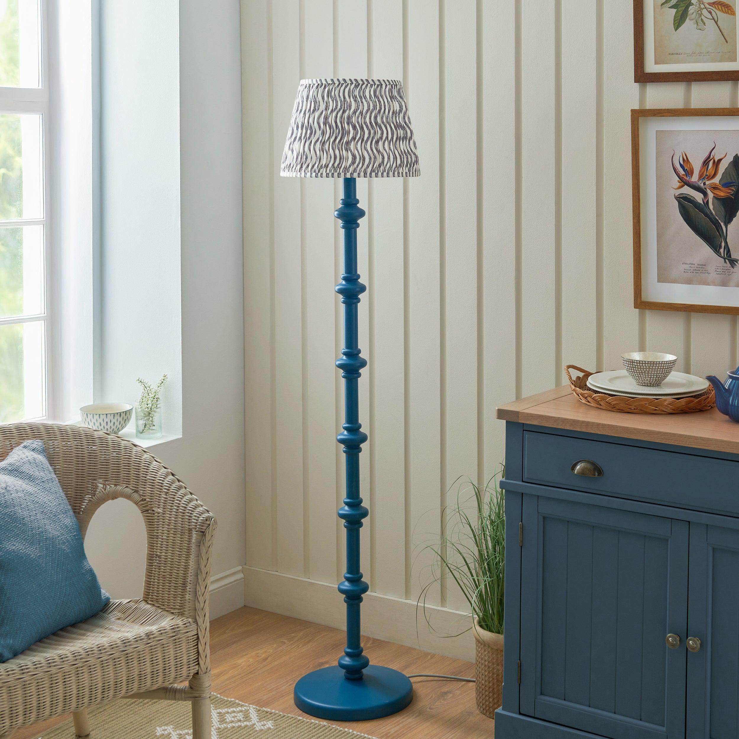 Carnaby Blue Floor Lamp & Ripple 35cm Pearl Grey Shade