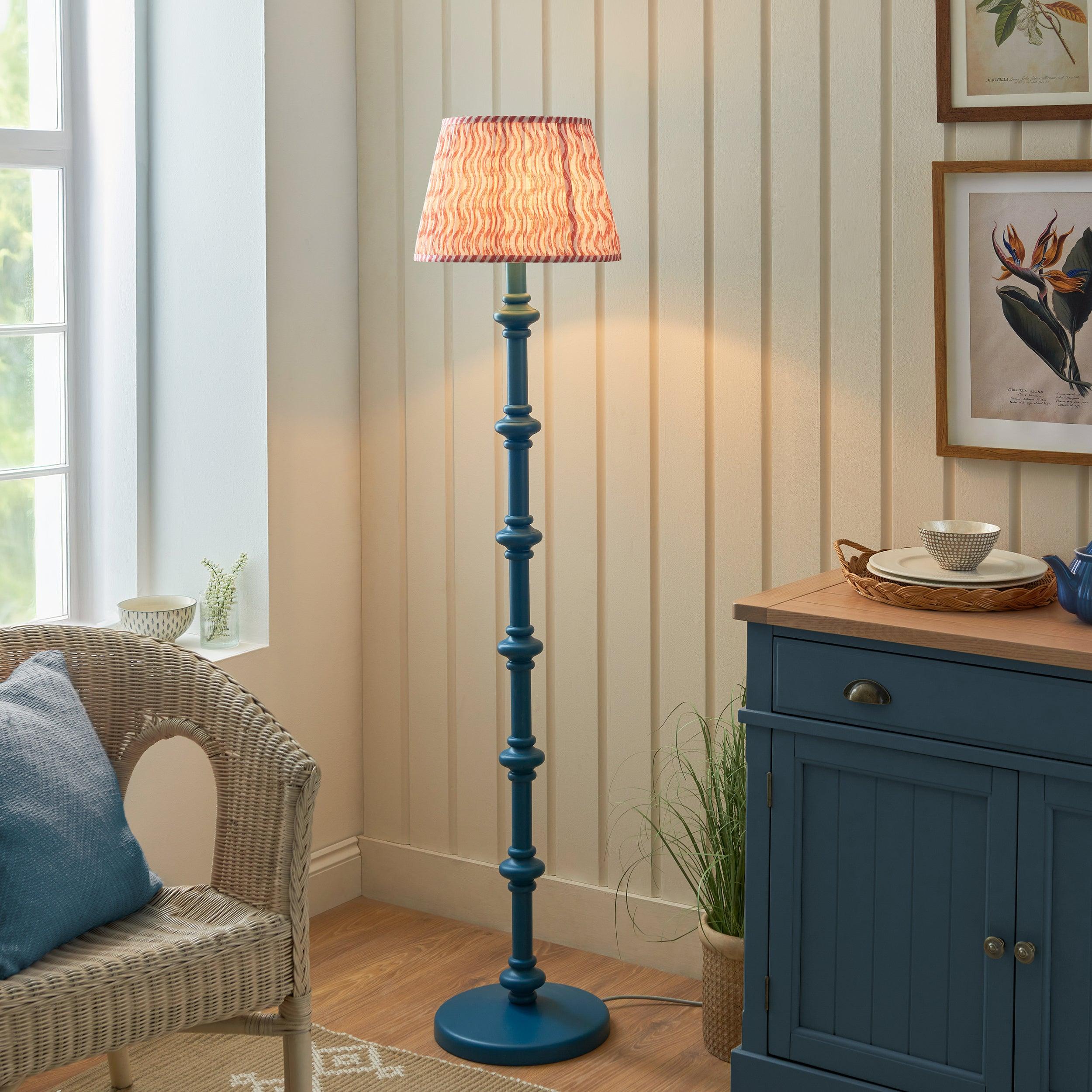 Carnaby Blue Floor Lamp & Ripple 35cm Coral Pink Shade