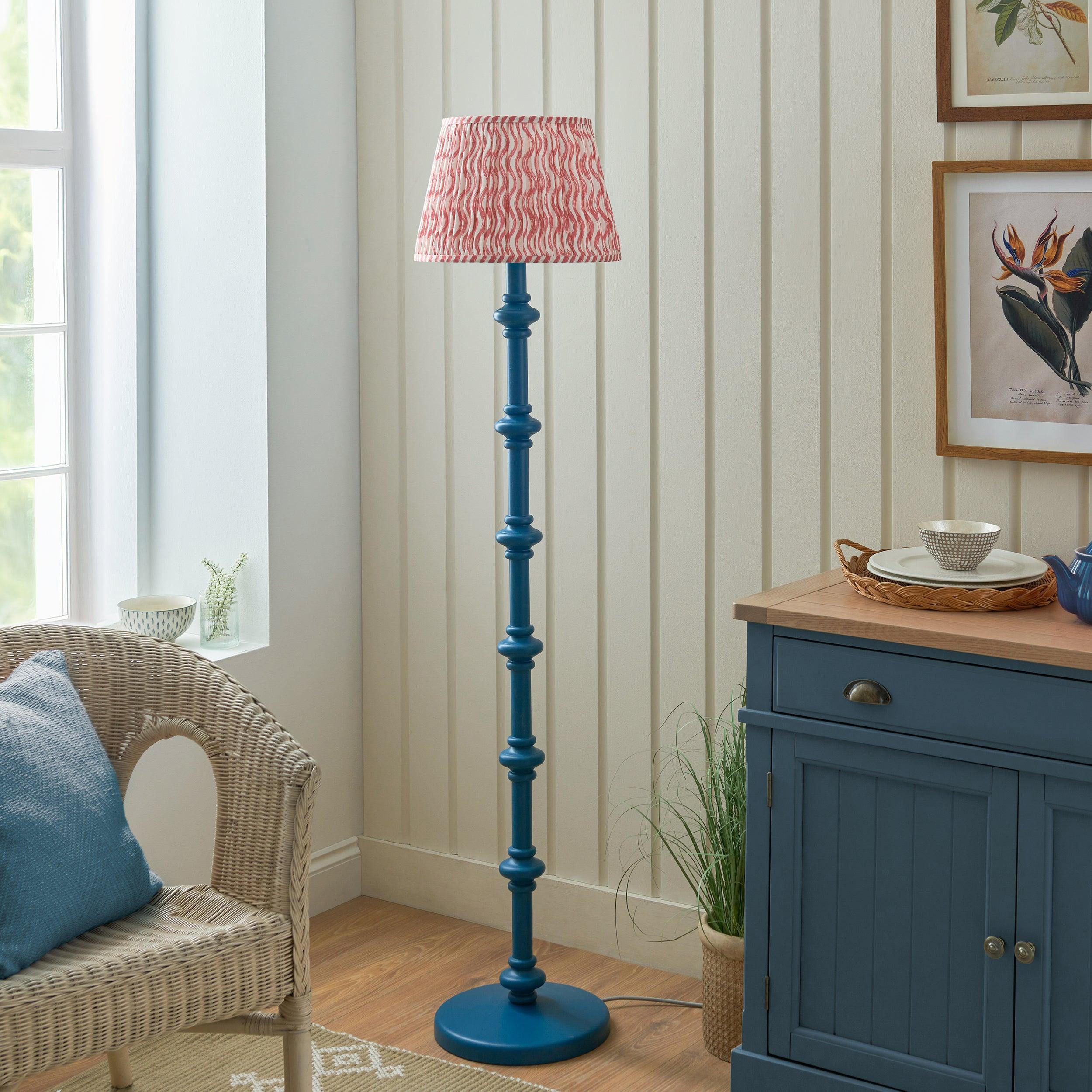 Carnaby Blue Floor Lamp & Ripple 35cm Coral Pink Shade