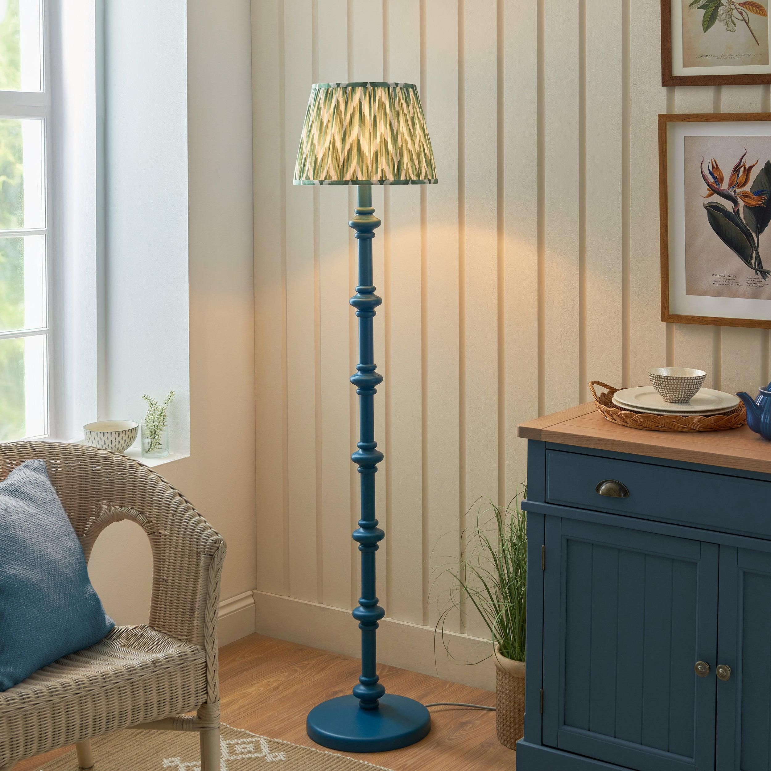 Carnaby Blue Floor Lamp & Zigzag 35cm Cotswold Green Shade
