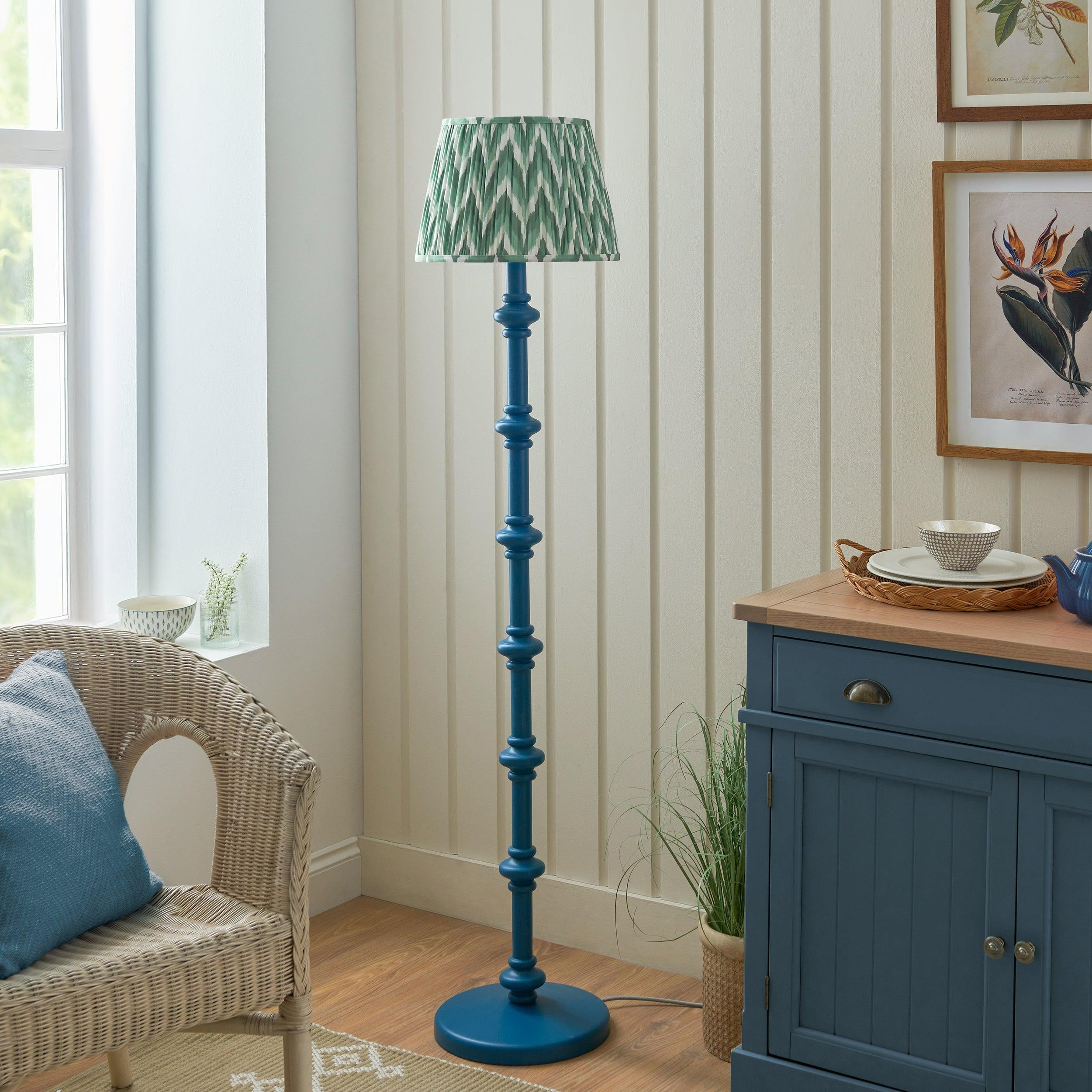 Carnaby Blue Floor Lamp & Zigzag 35cm Cotswold Green Shade