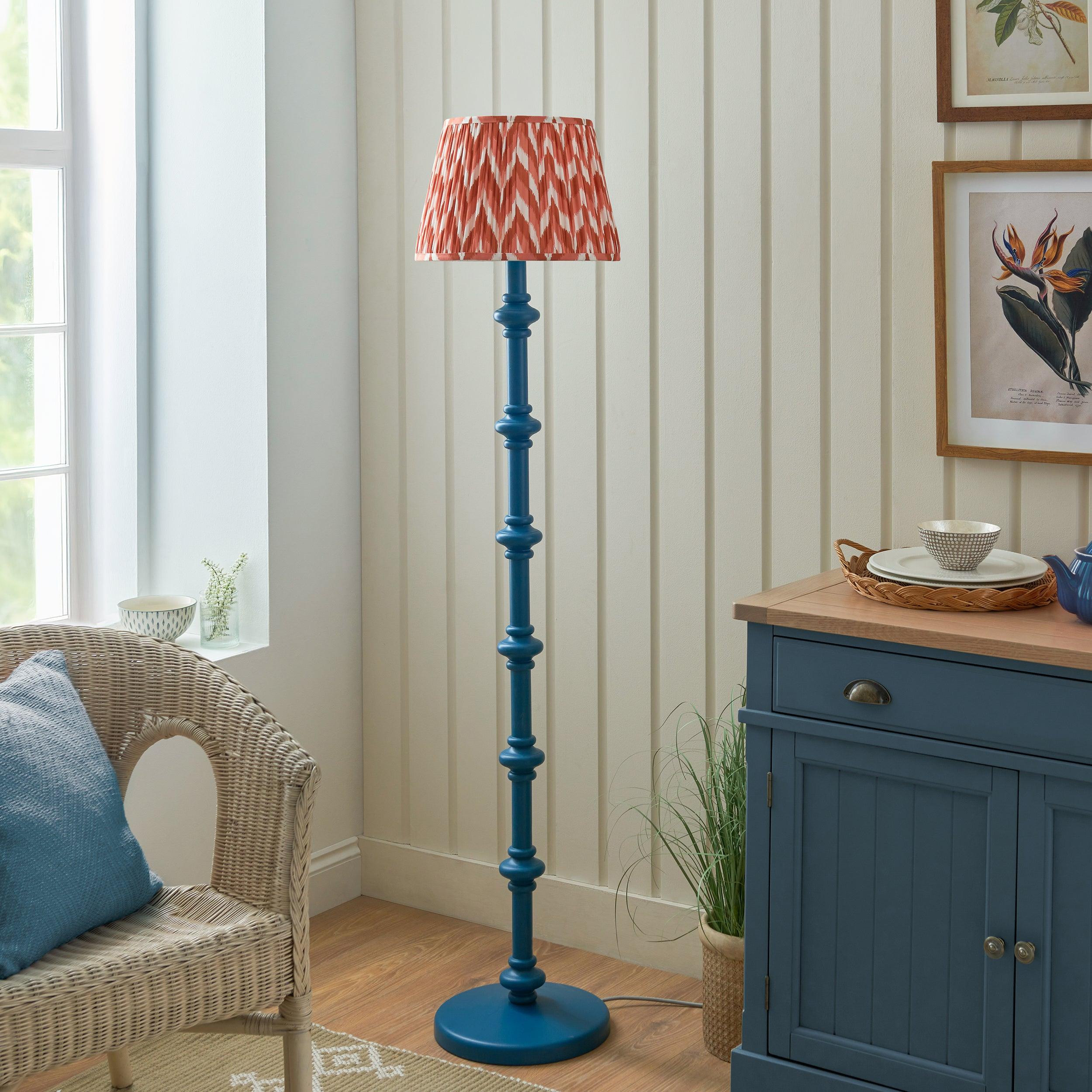 Carnaby Blue Floor Lamp & Zigzag 35cm Apricot Orange Shade