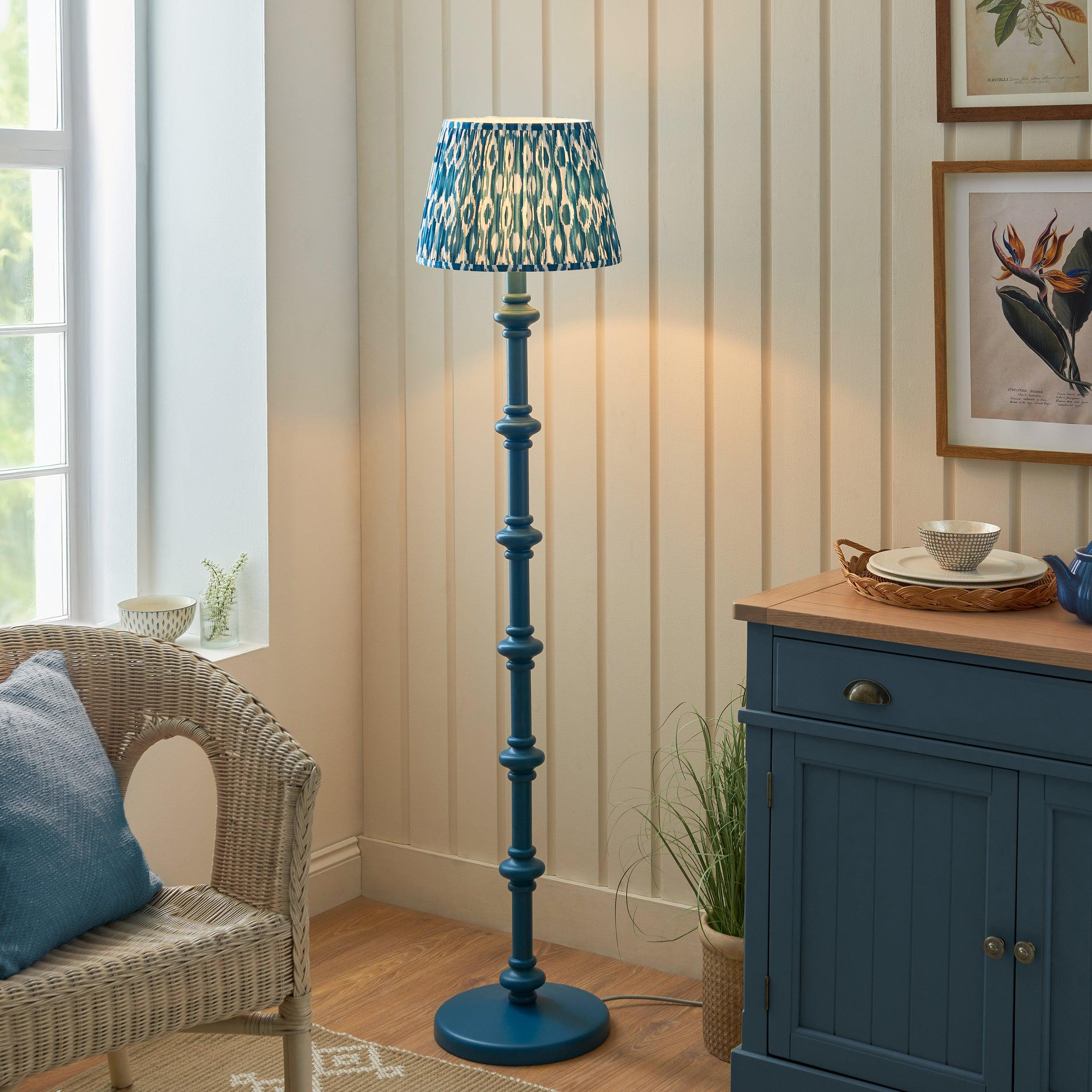 Carnaby Blue Floor Lamp & Ikat 35cm Marlin Blue Shade