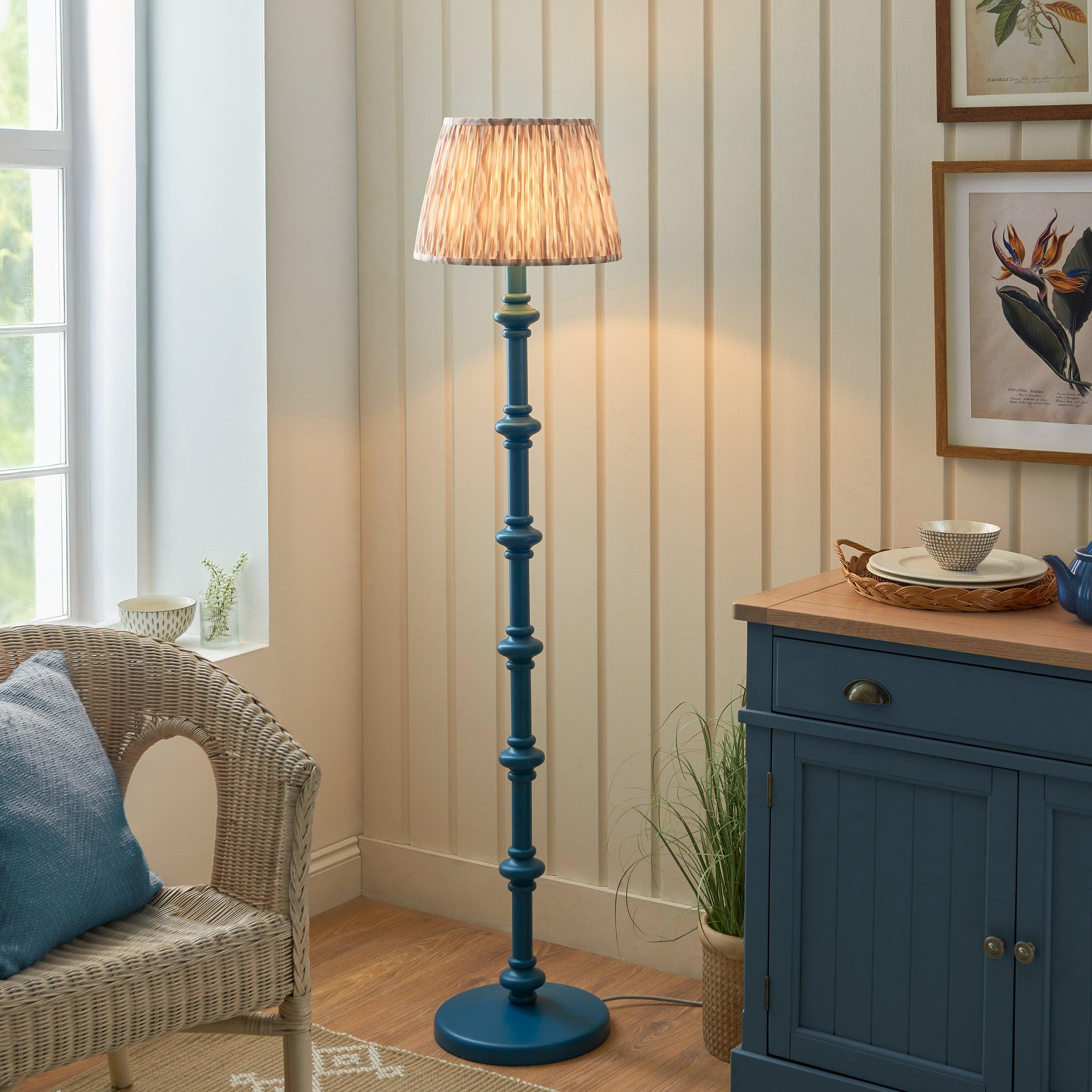 Carnaby Blue Floor Lamp & Ikat 35cm Neutral Shade