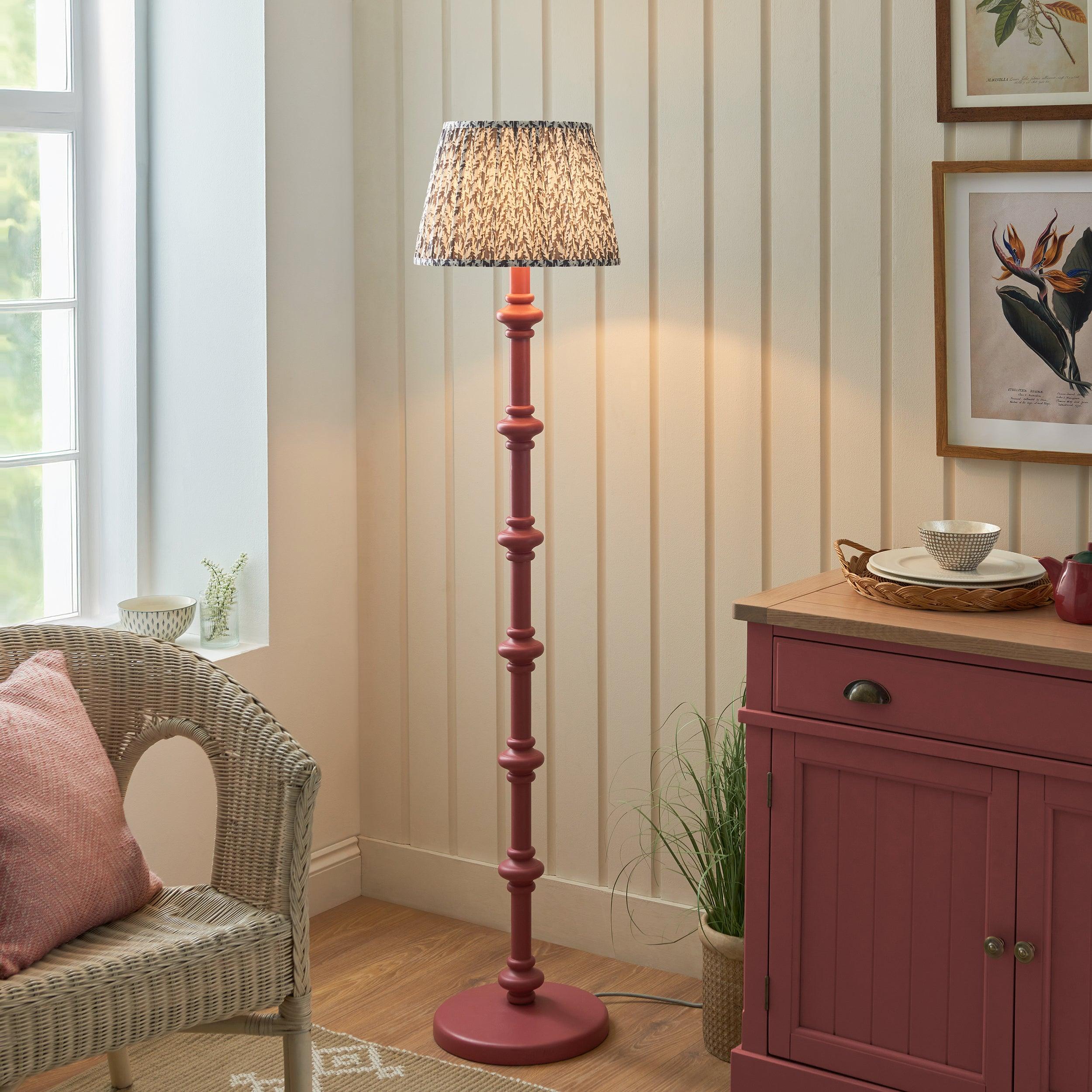 Carnaby Pink Floor Lamp & Leaf 35cm Pearl Grey Shade