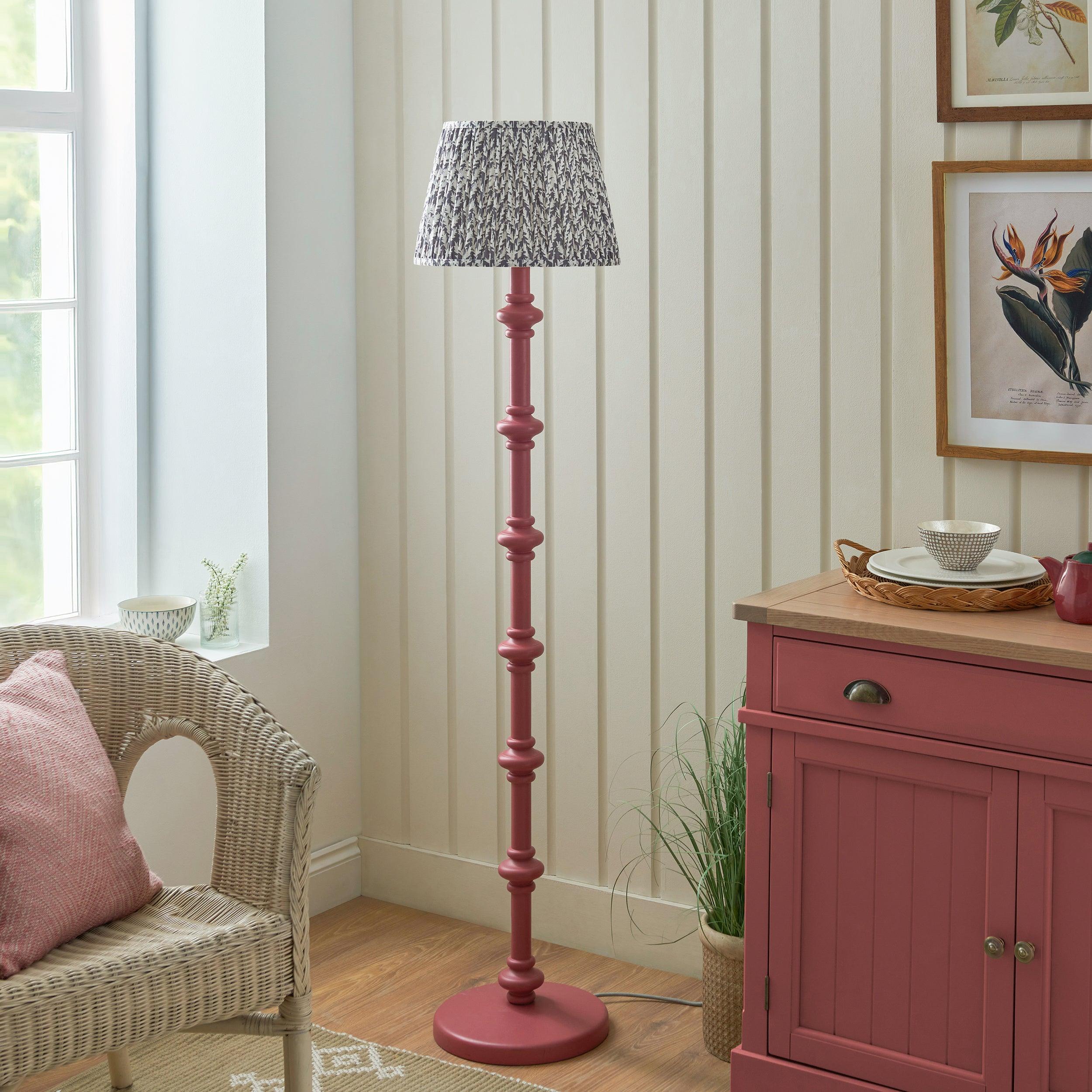 Carnaby Pink Floor Lamp & Leaf 35cm Pearl Grey Shade