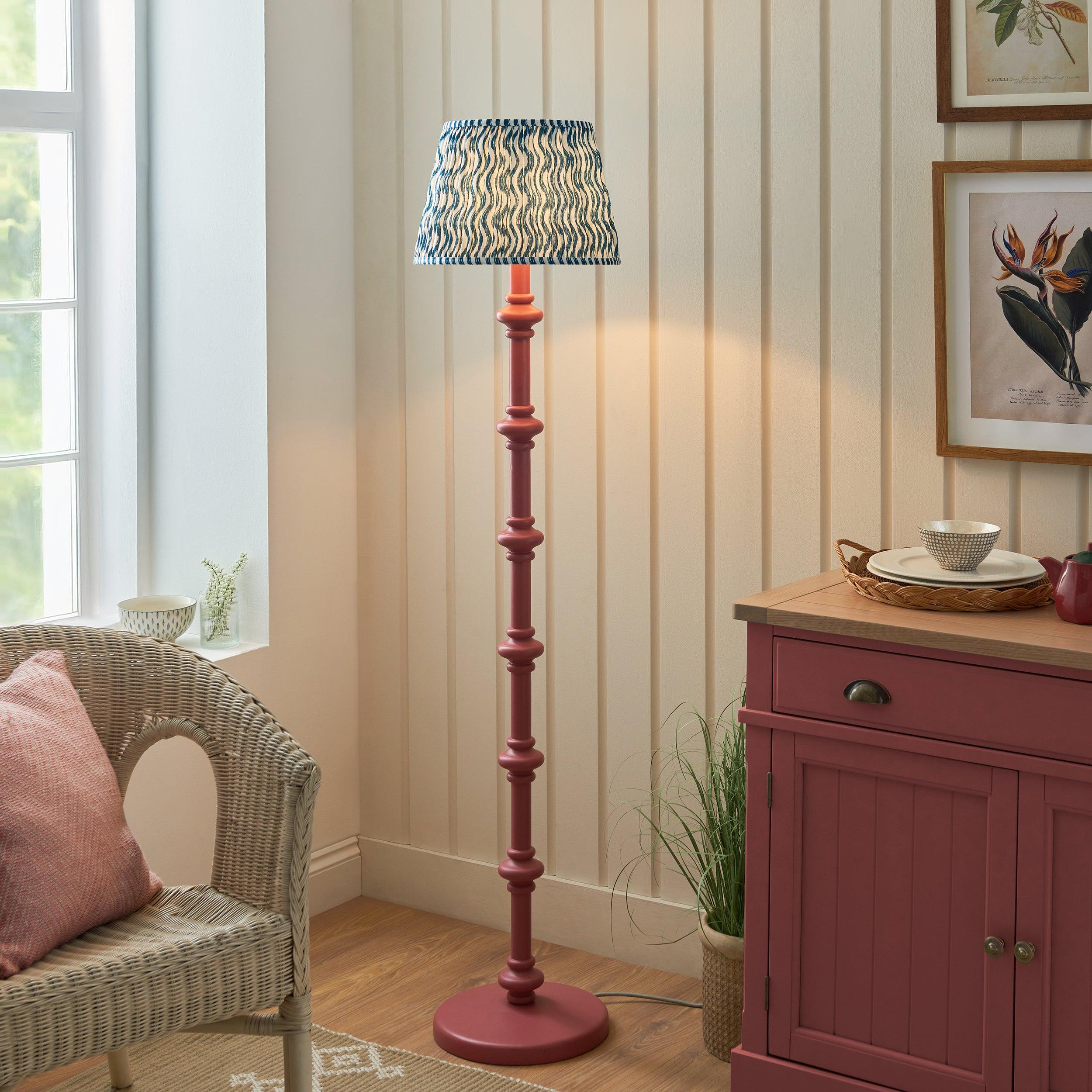 Carnaby Pink Floor Lamp & Ripple 35cm Marlin Blue Shade