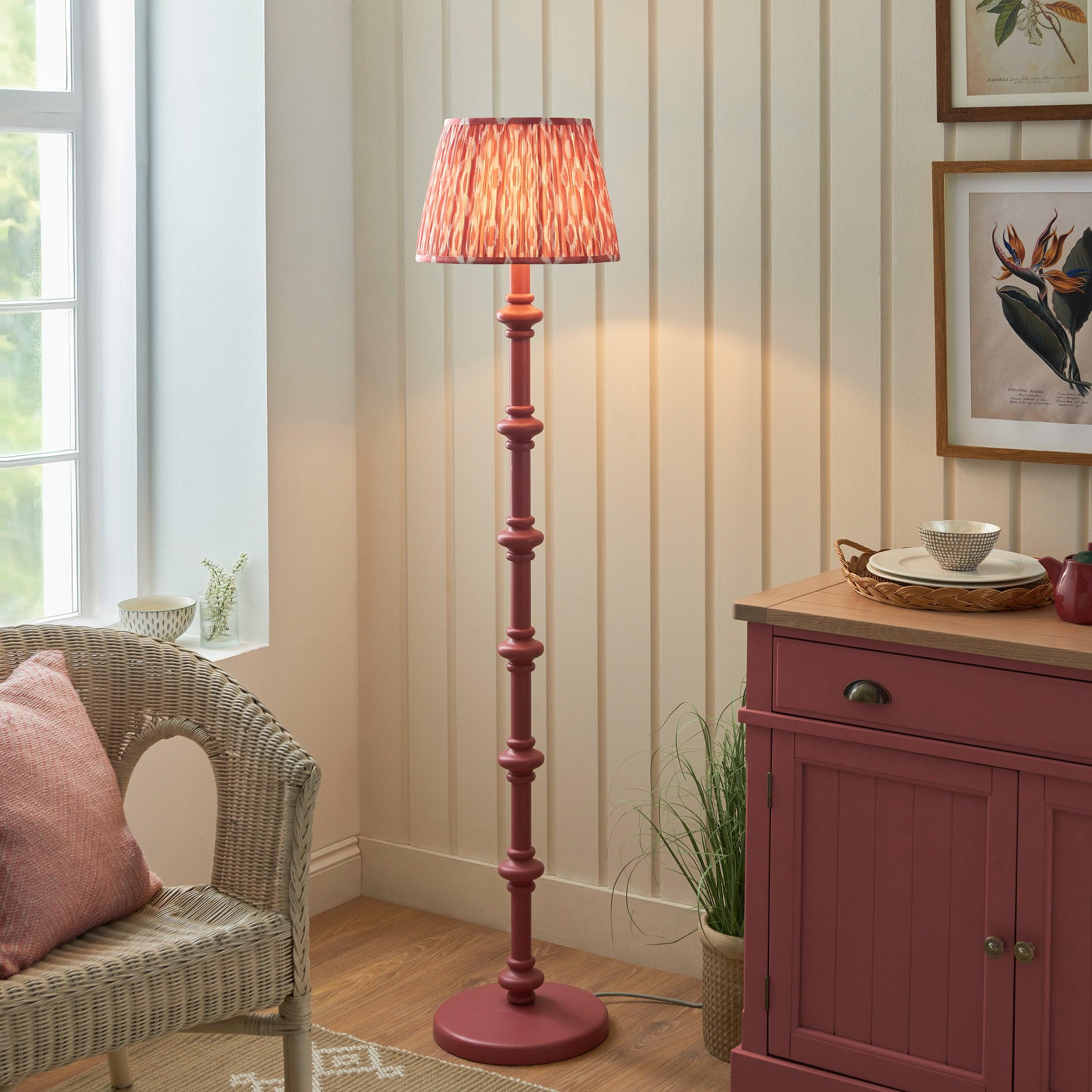 Carnaby Pink Floor Lamp & Ikat 35cm Coral Pink Shade