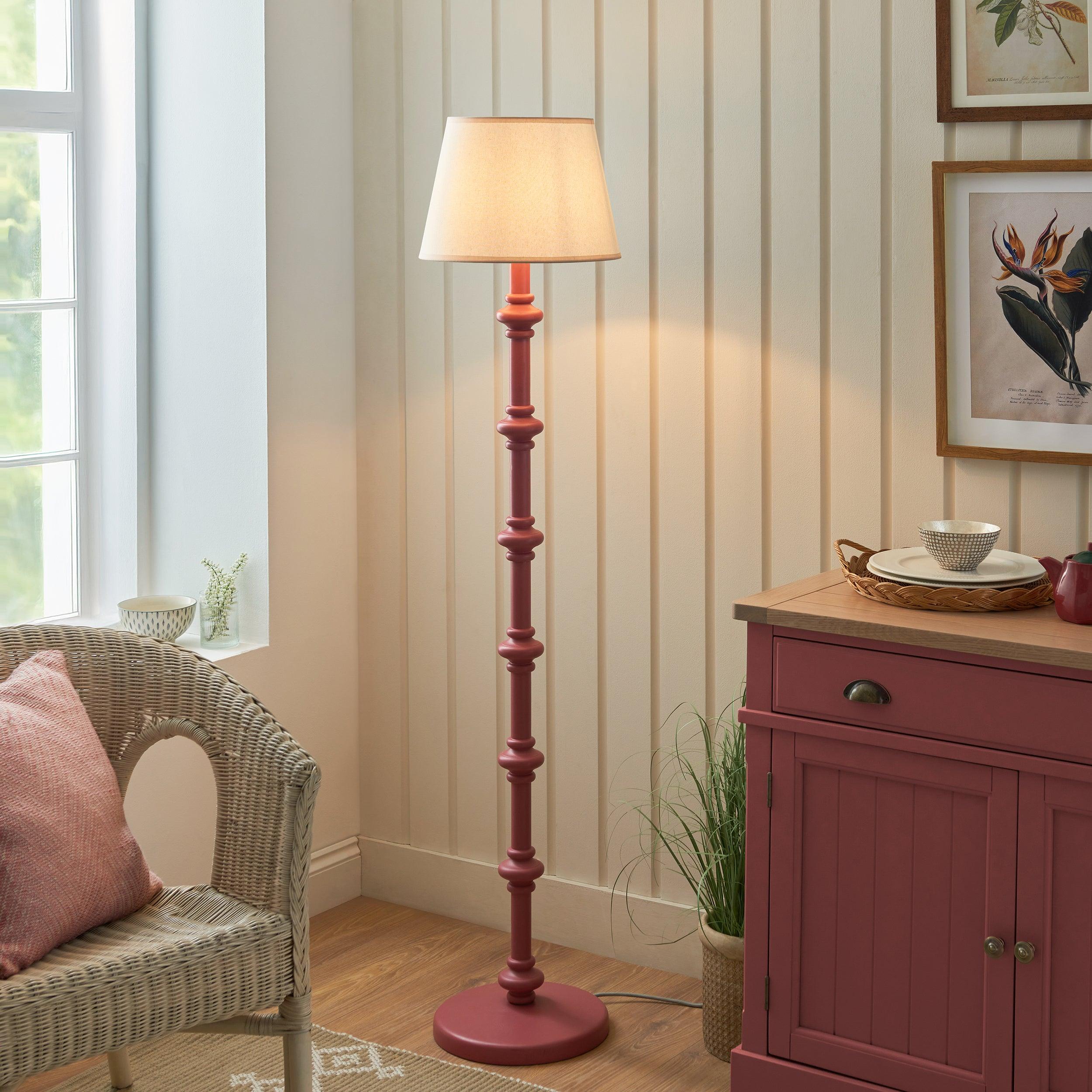 Carnaby Pink Floor Lamp & Ivy 35cm Vintage White Shade