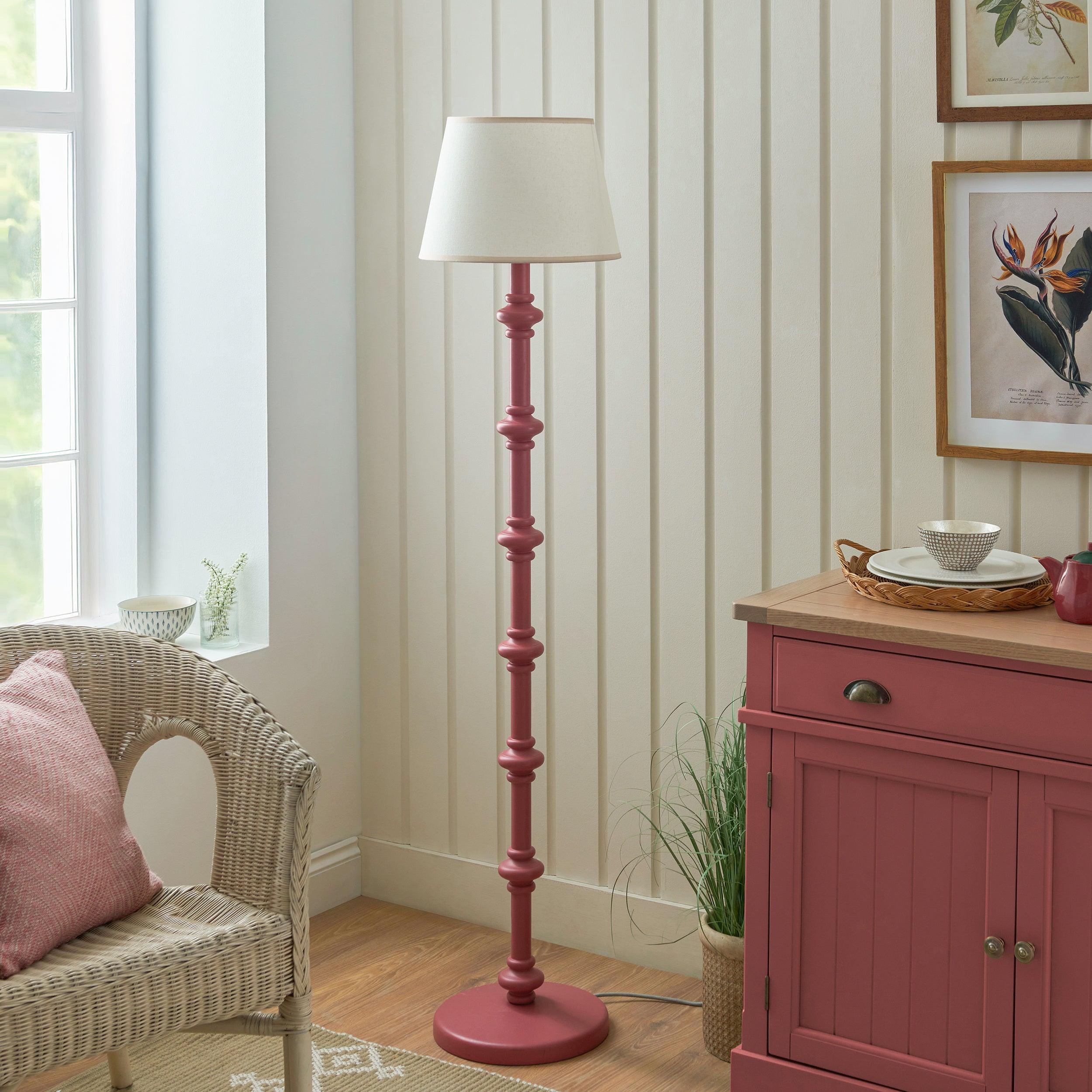 Carnaby Pink Floor Lamp & Ivy 35cm Vintage White Shade