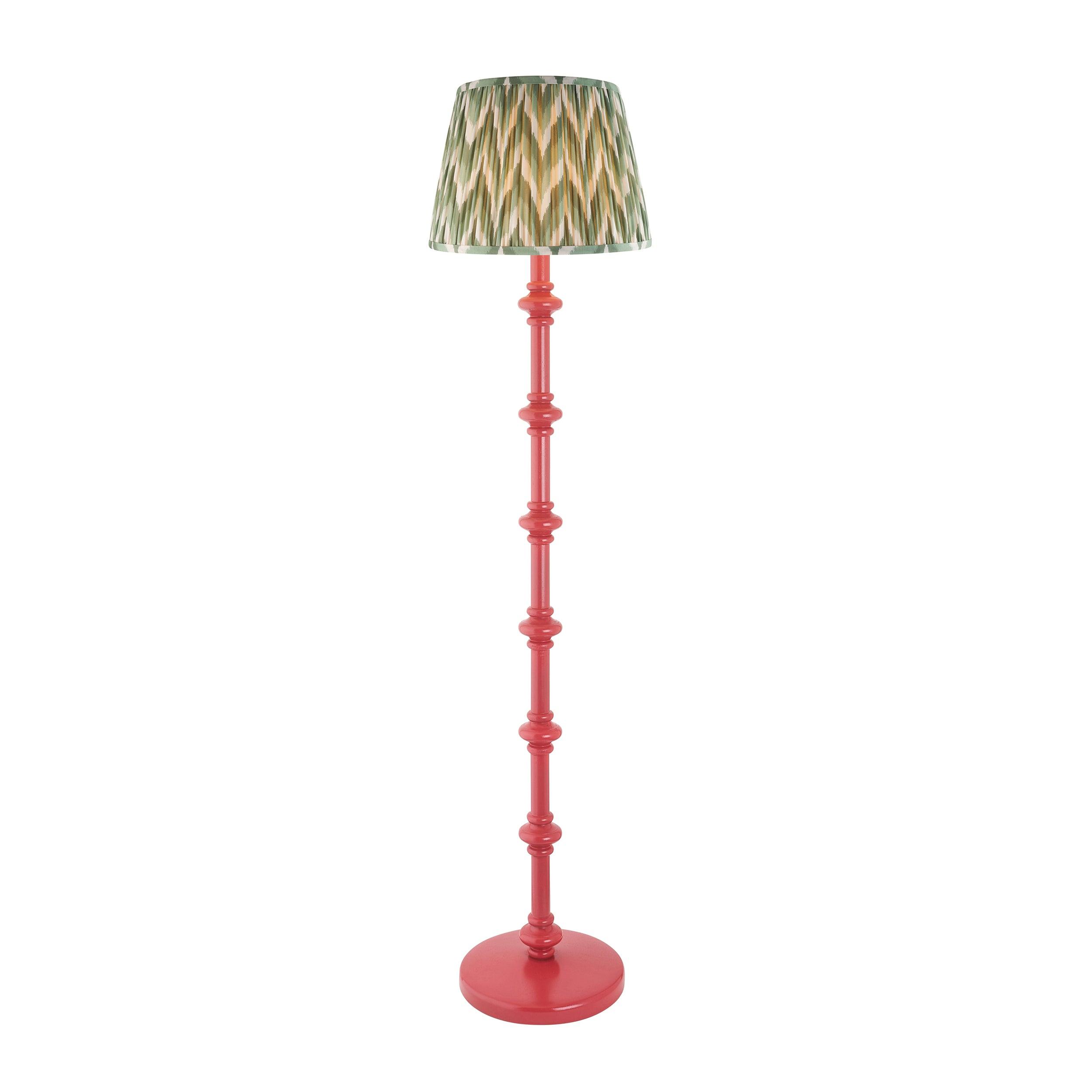 Carnaby Pink Floor Lamp & Zigzag 35cm Cotswold Green Shade