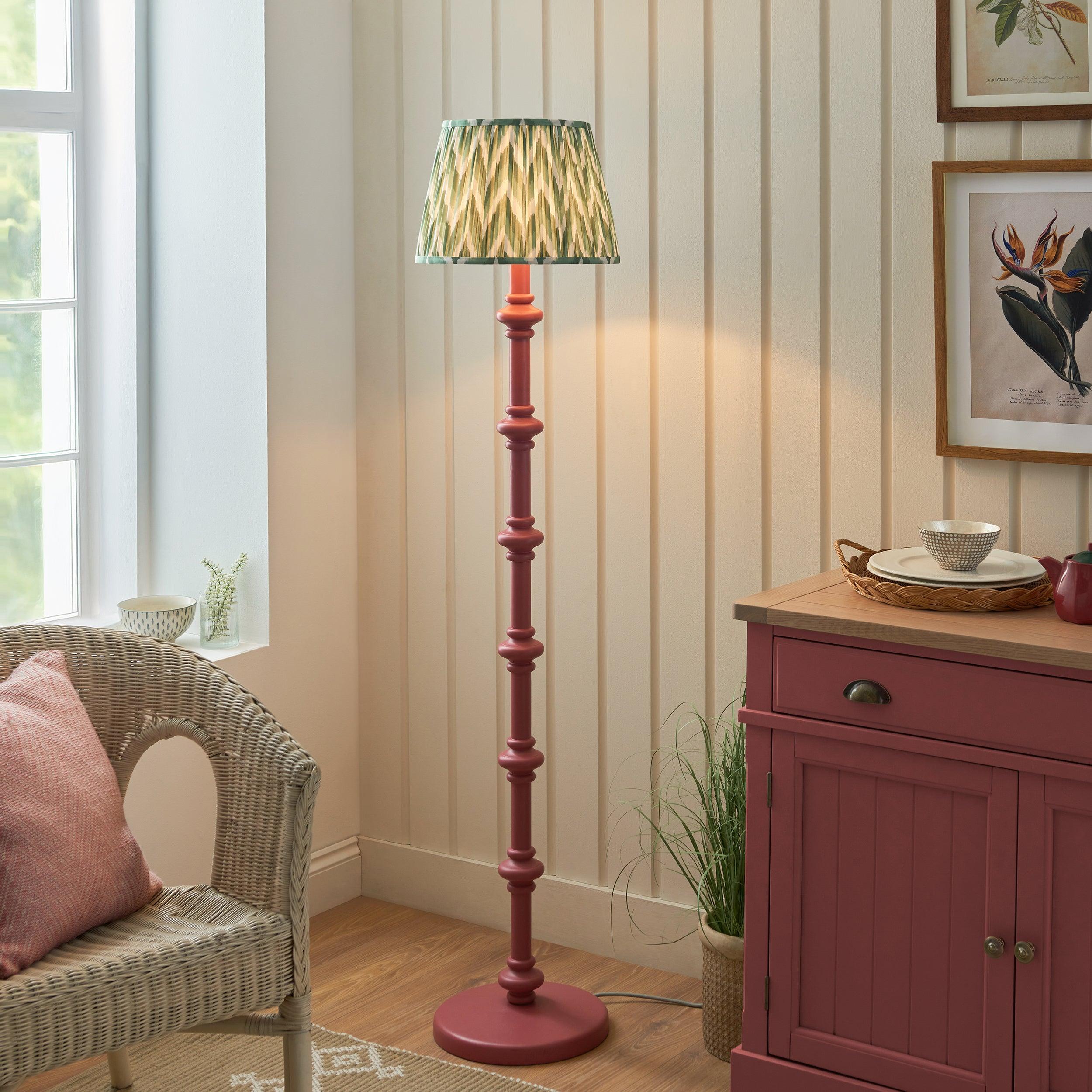 Carnaby Pink Floor Lamp & Zigzag 35cm Cotswold Green Shade