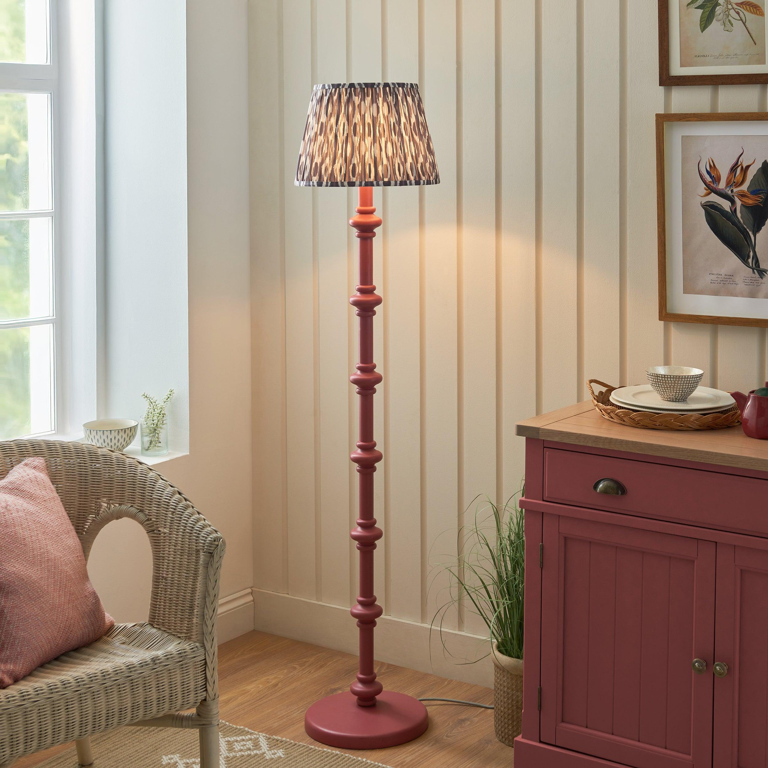 Carnaby Pink Floor Lamp & Ikat 35cm Pearl Grey Shade