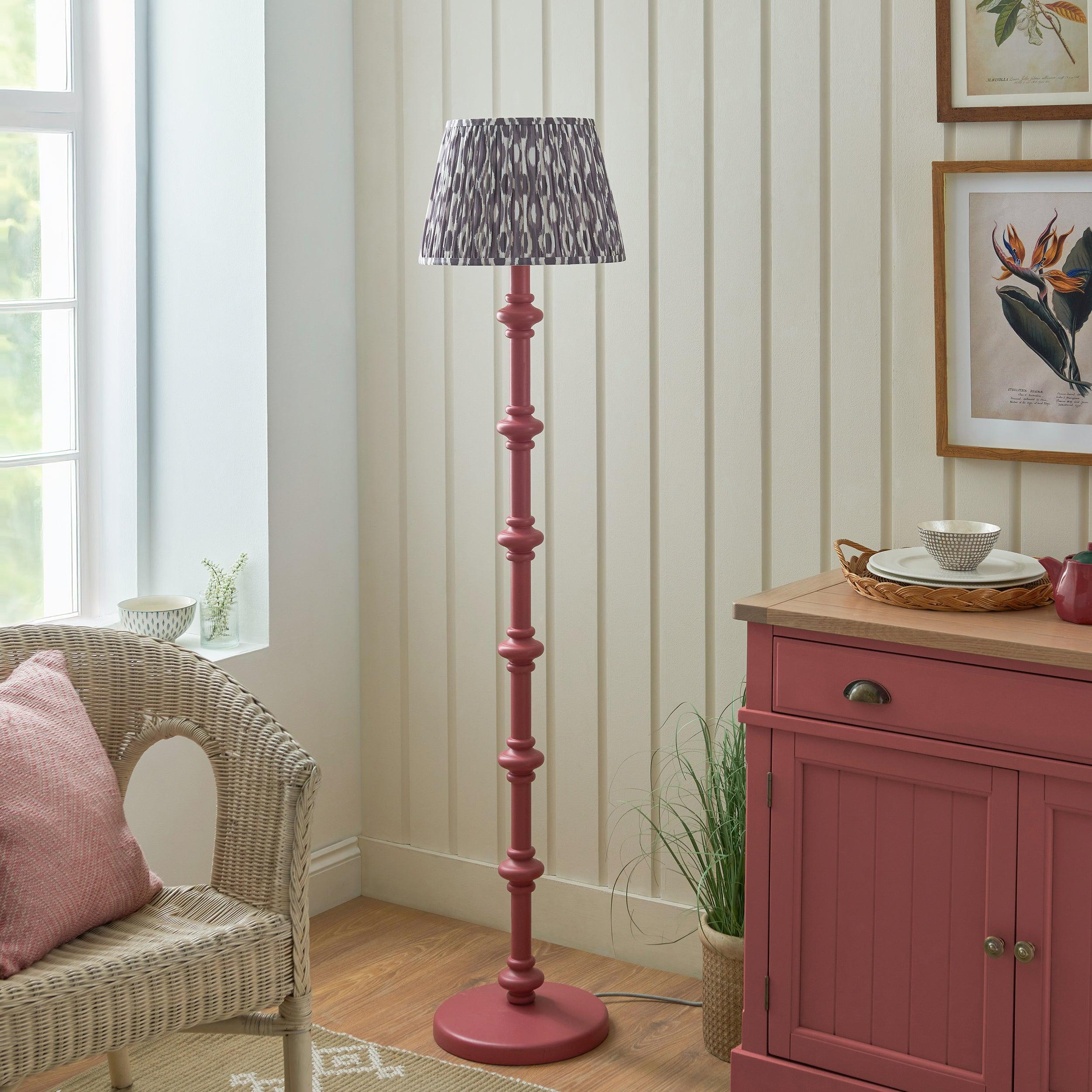 Carnaby Pink Floor Lamp & Ikat 35cm Pearl Grey Shade