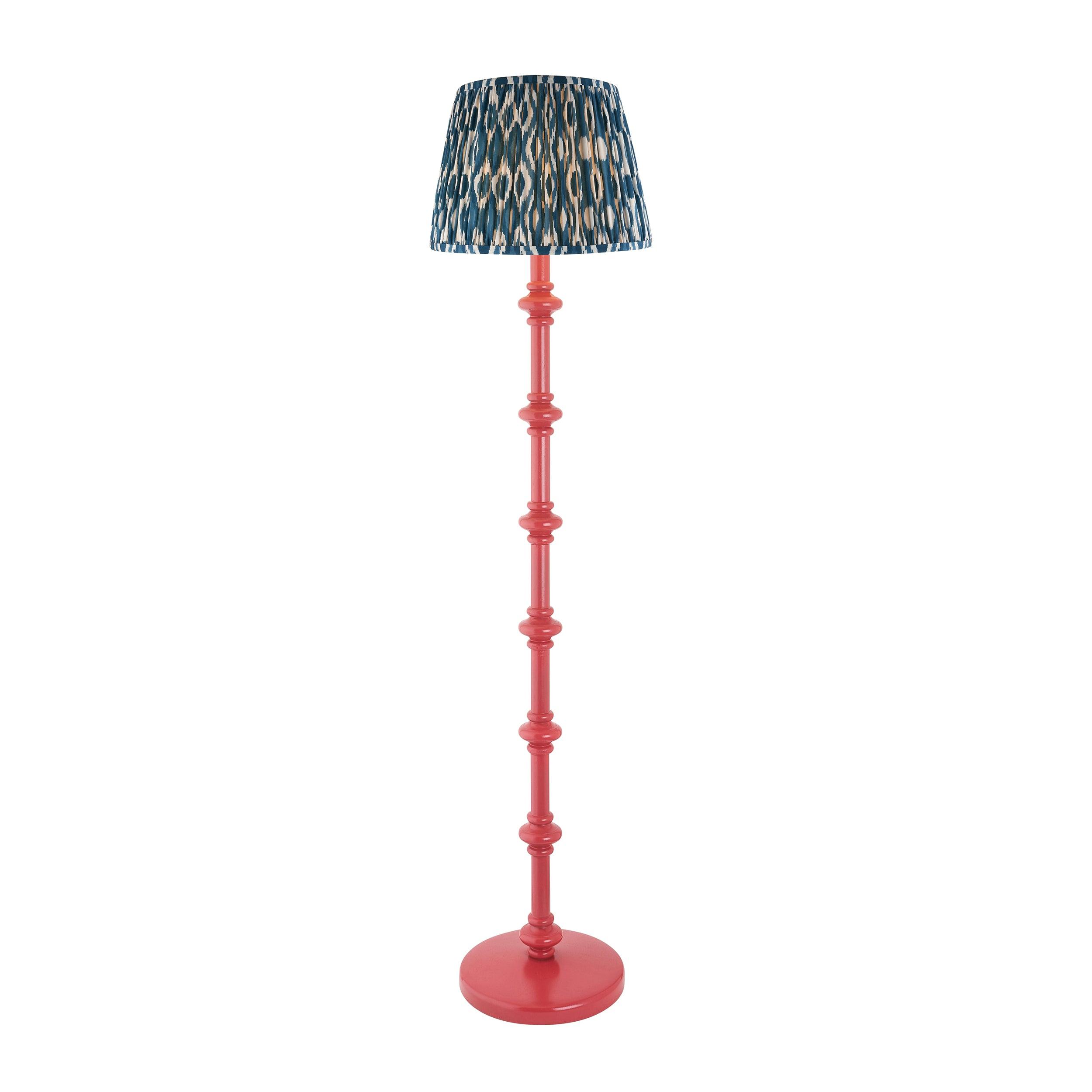 Carnaby Pink Floor Lamp & Ikat 35cm Marlin Blue Shade