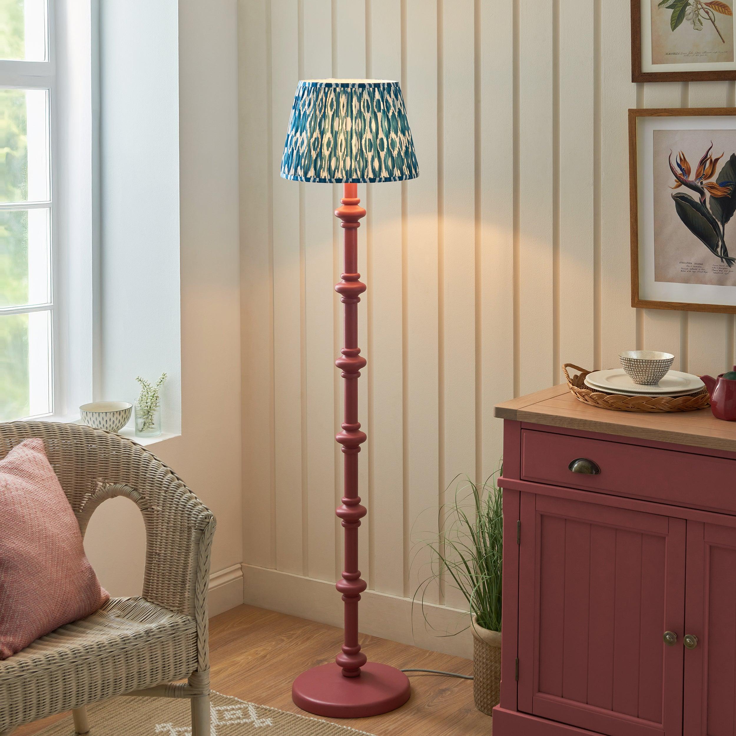 Carnaby Pink Floor Lamp & Ikat 35cm Marlin Blue Shade