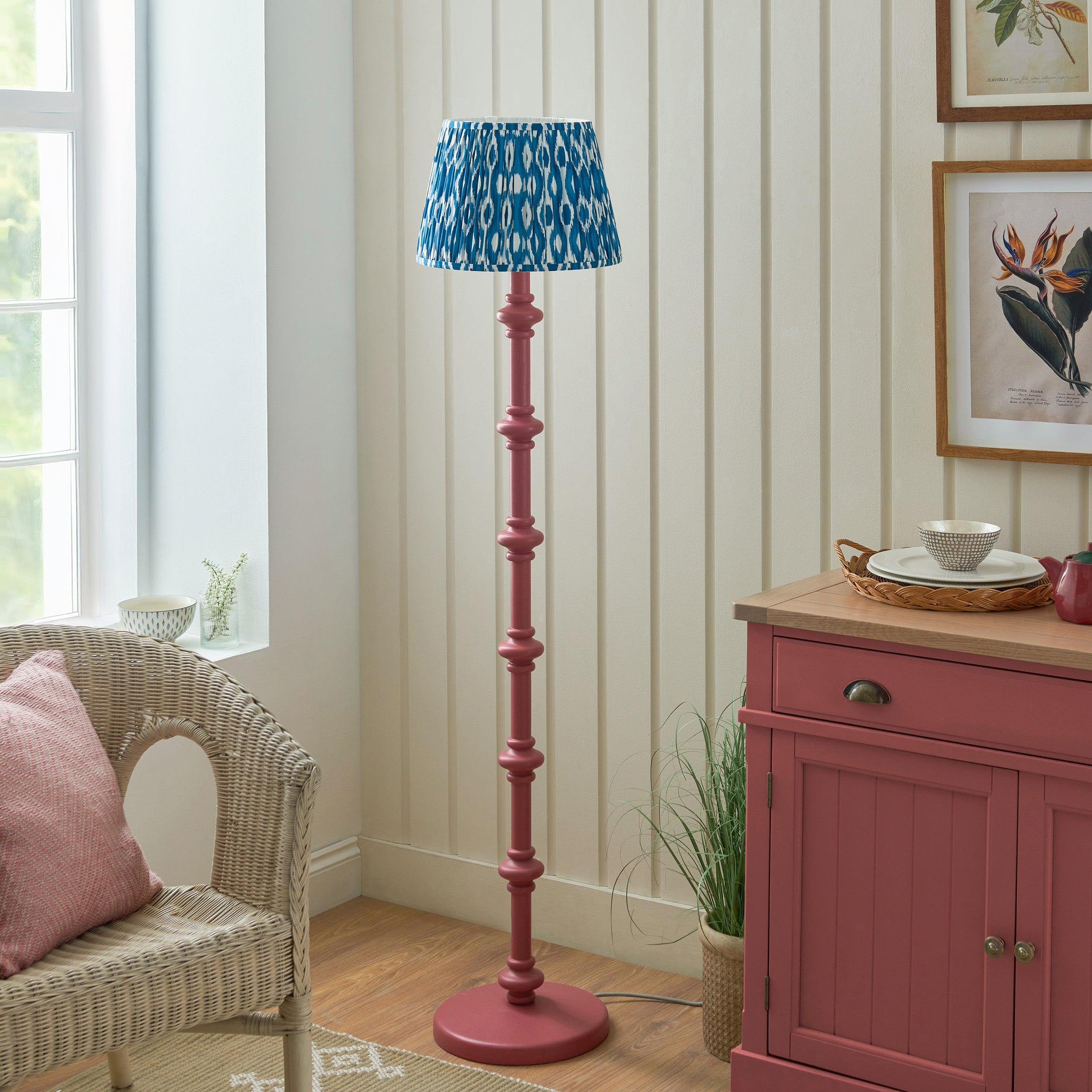 Carnaby Pink Floor Lamp & Ikat 35cm Marlin Blue Shade