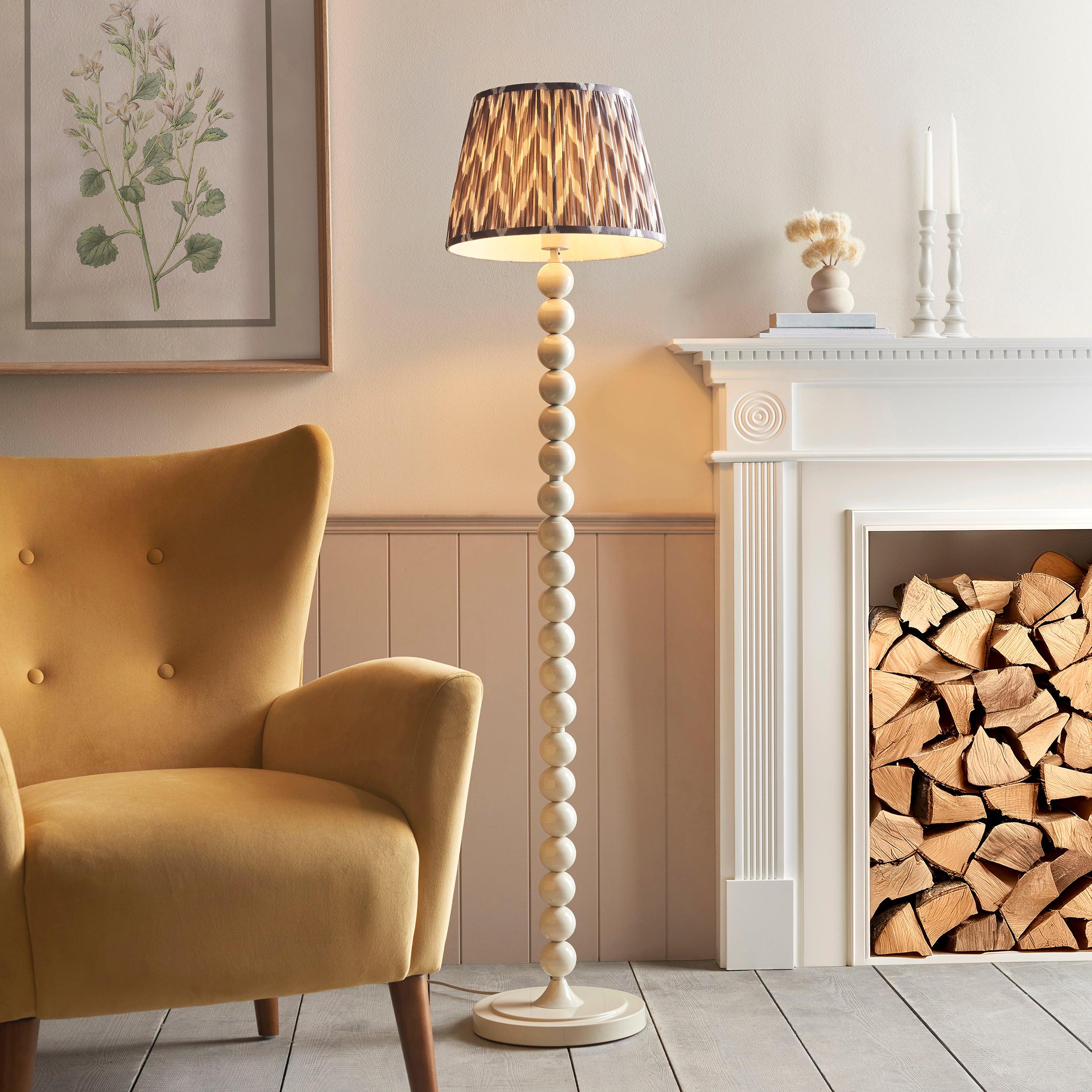 Higgledy White Floor Lamp & Zigzag 35cm Pearl Grey Shade