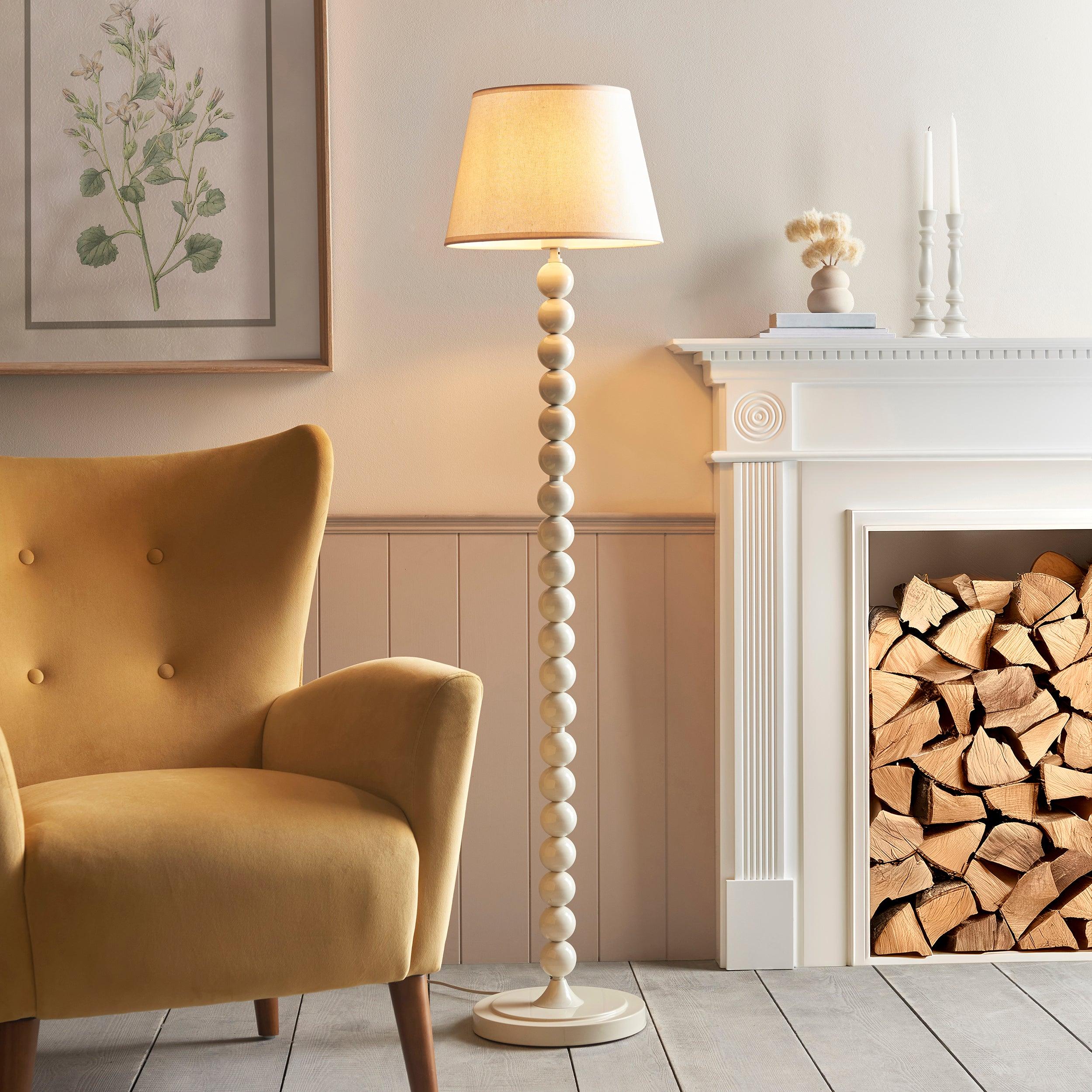 Higgledy White Floor Lamp & Ivy 35cm Vintage White Shade