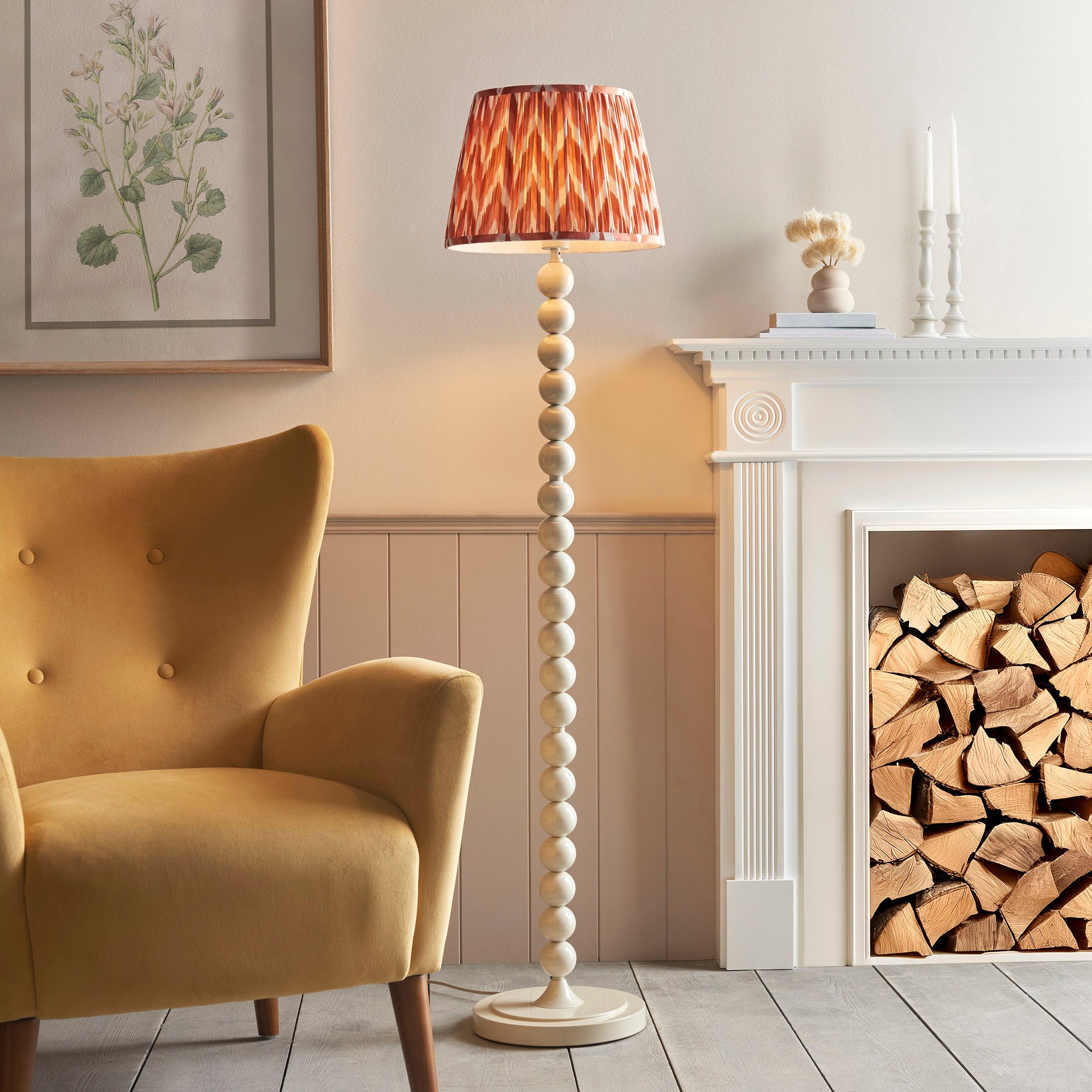 Higgledy White Floor Lamp & Zigzag 35cm Apricot Orange Shade