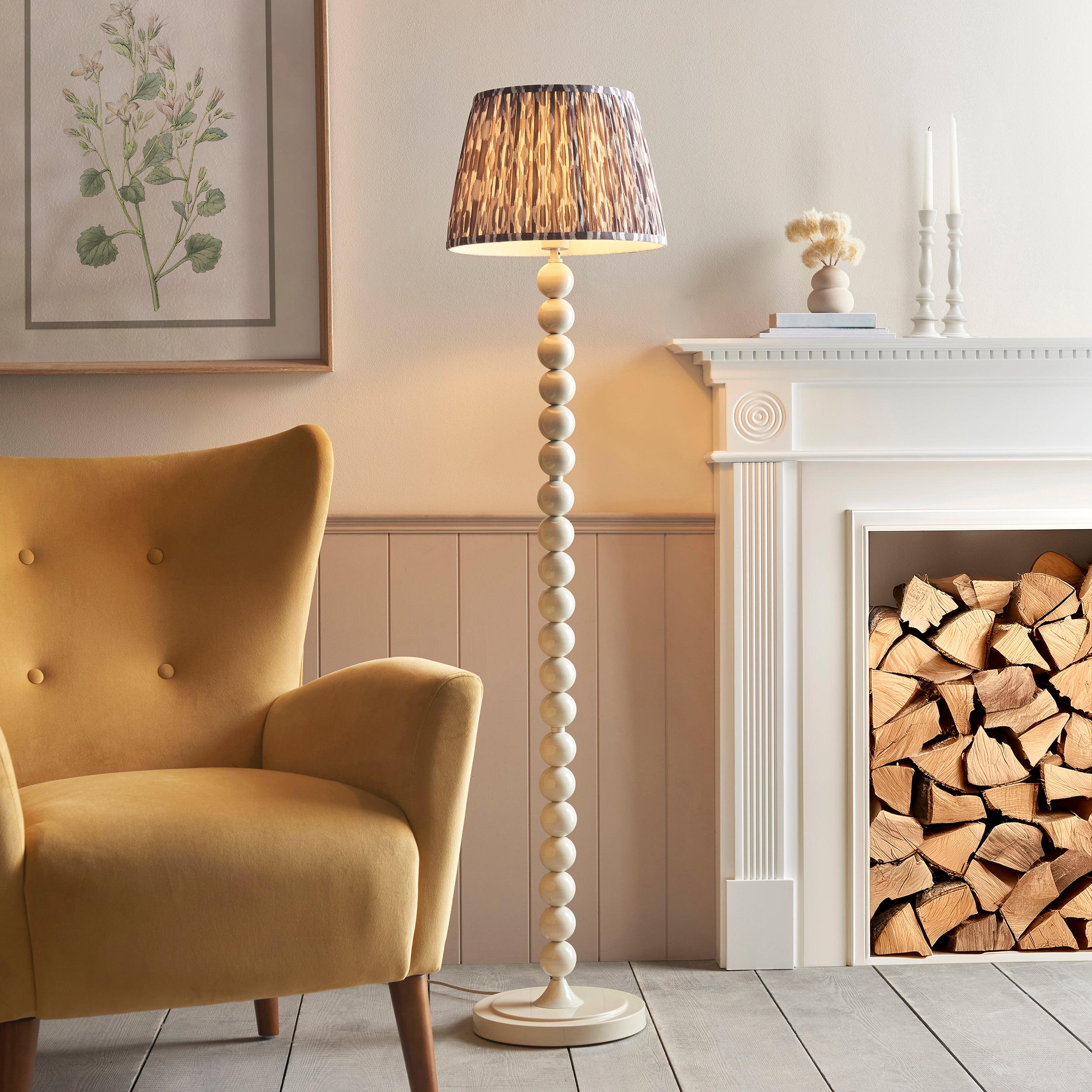 Higgledy White Floor Lamp & Ikat 35cm Pearl Grey Shade