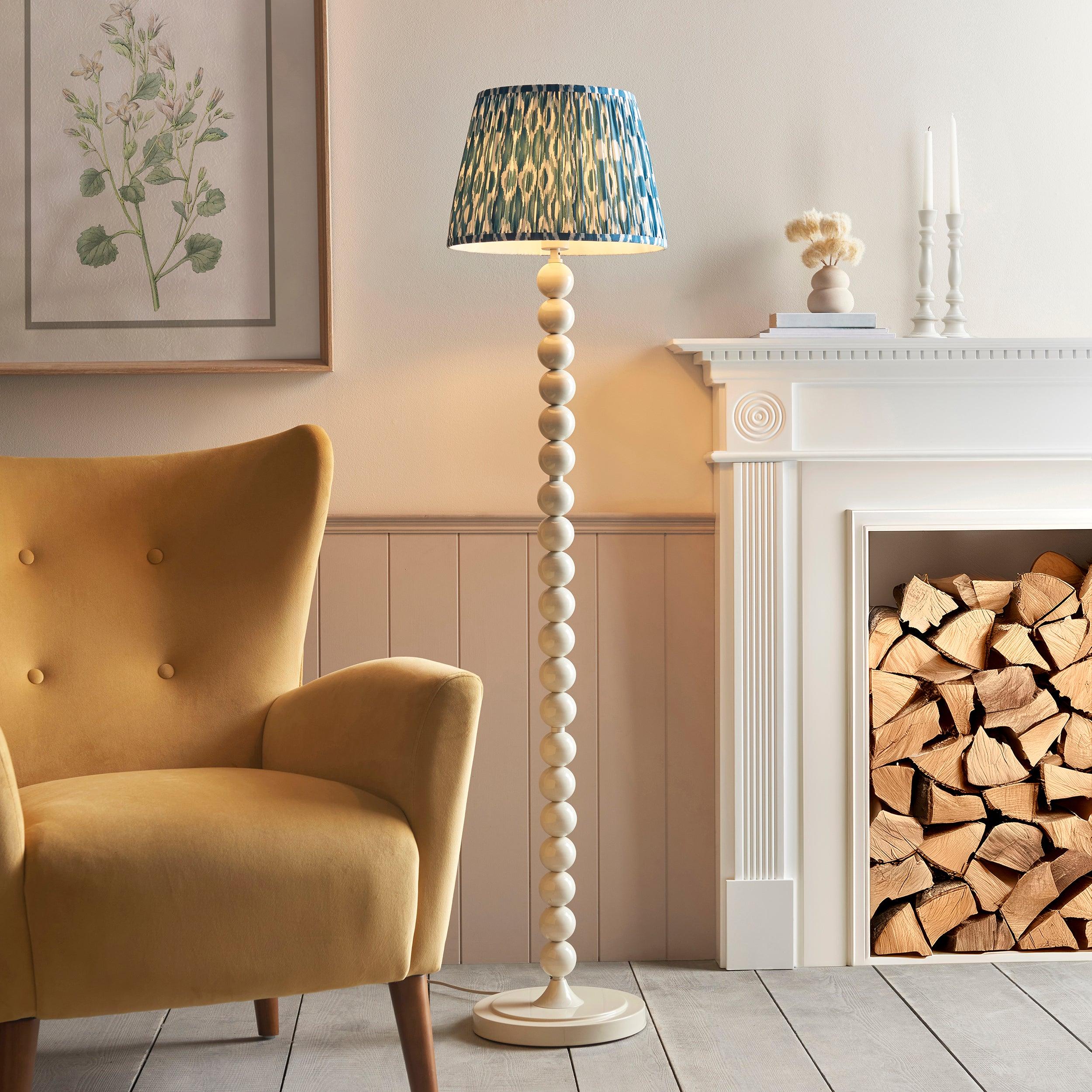 Higgledy White Floor Lamp & Ikat 35cm Marlin Blue Shade