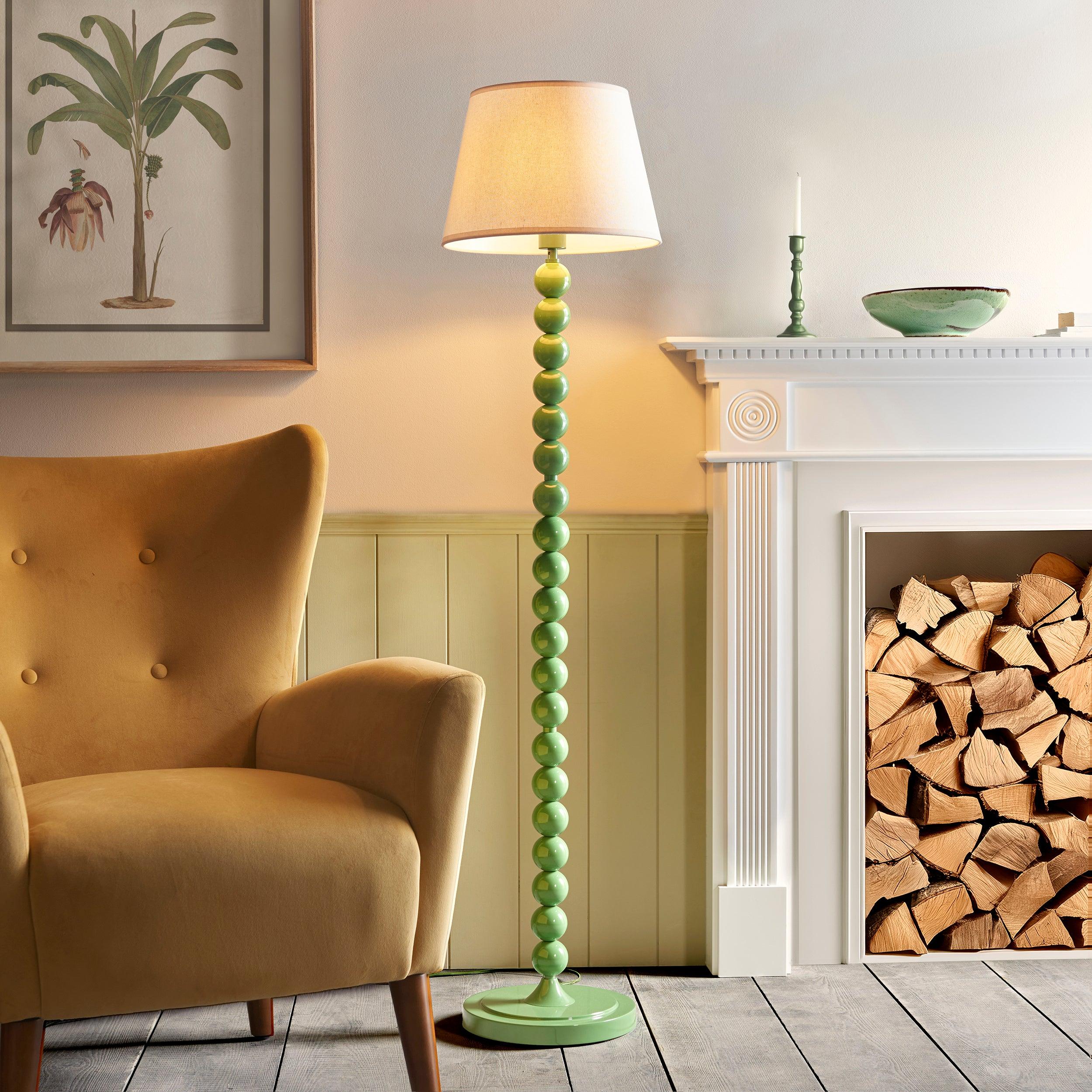 Higgledy Green Floor Lamp & Ivy 35cm Vintage White Shade