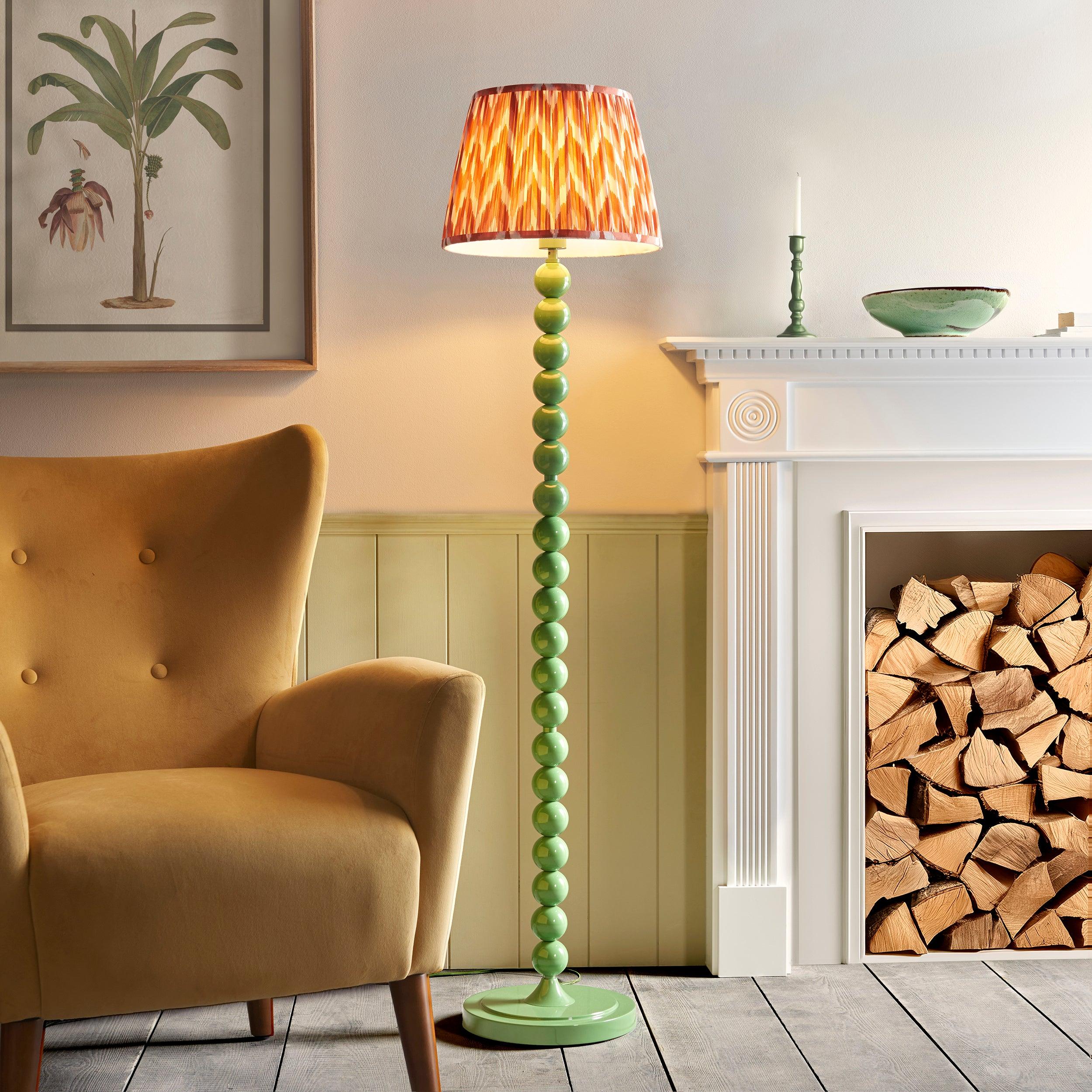 Higgledy Green Floor Lamp & Zigzag 35cm Apricot Orange Shade