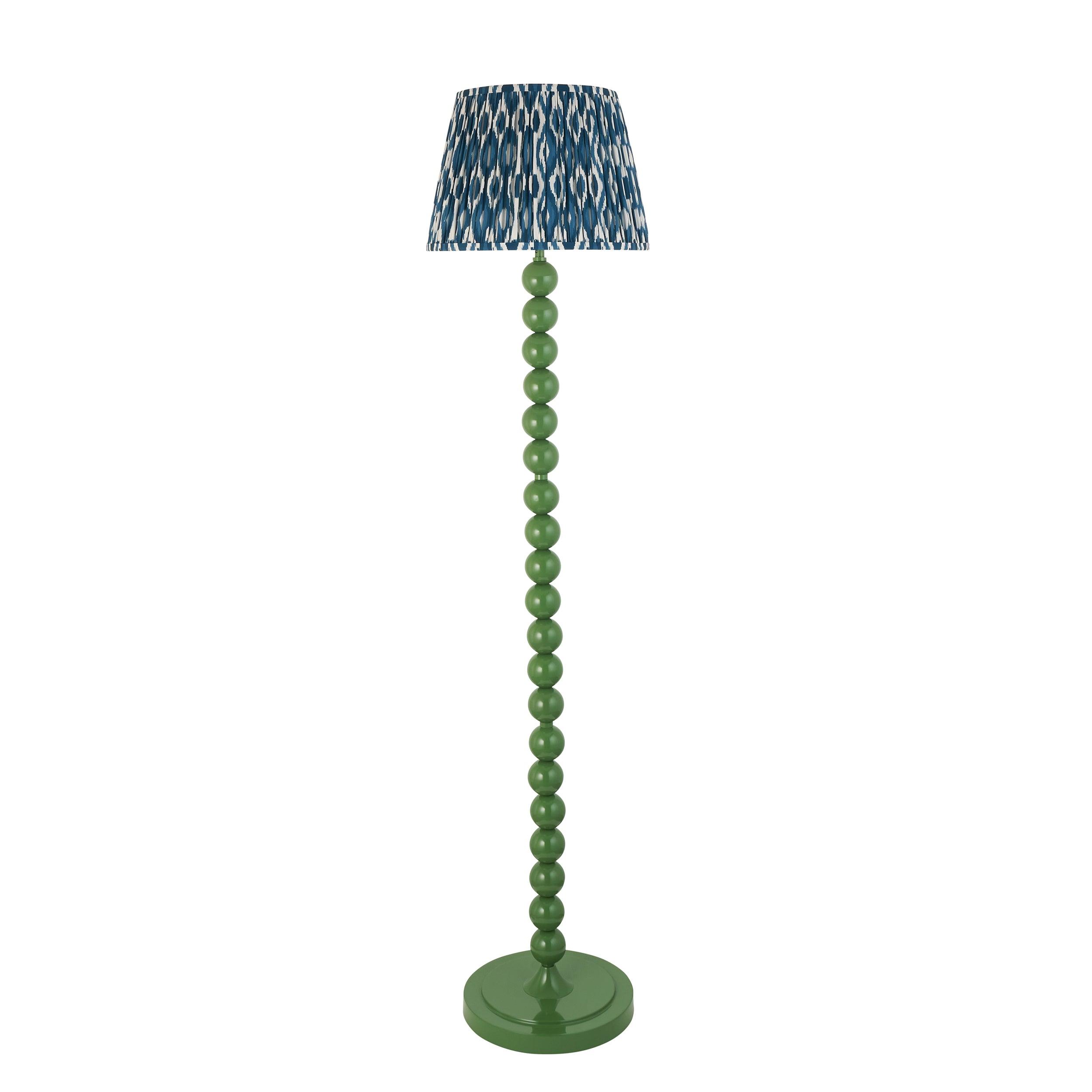 Higgledy Green Floor Lamp & Ikat 35cm Marlin Blue Shade
