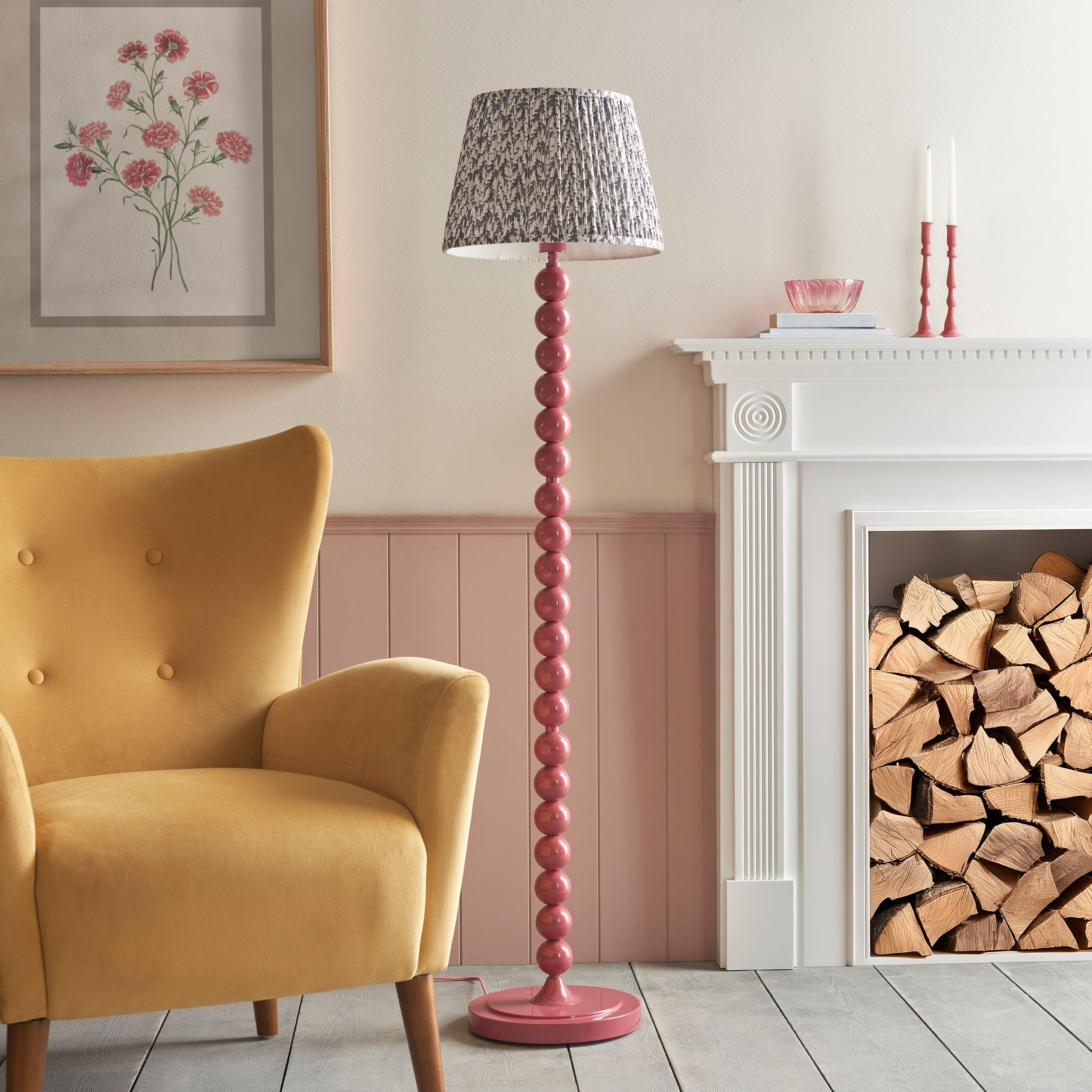 Higgledy Pink Floor Lamp & Leaf 35cm Pearl Grey Shade