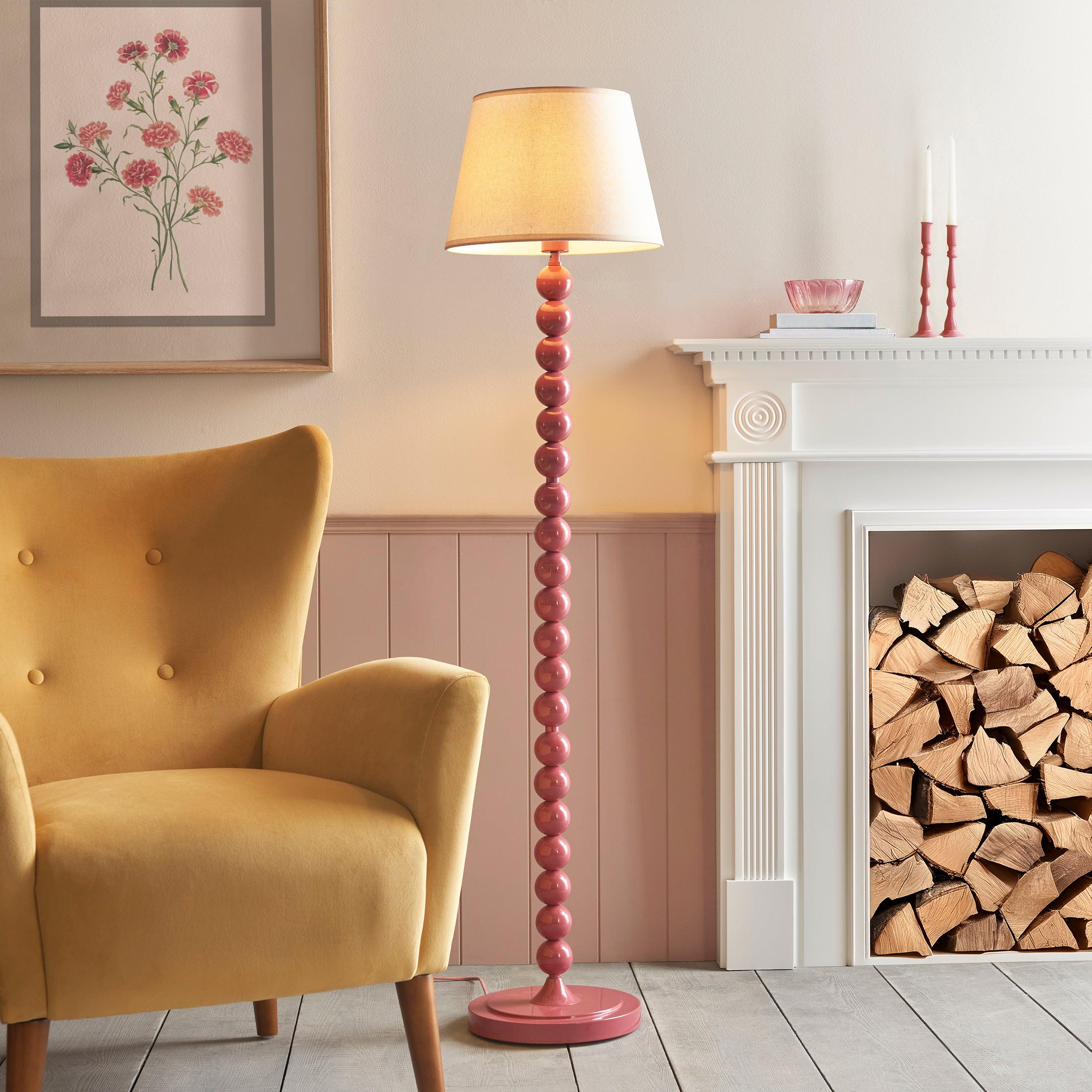 Higgledy Pink Floor Lamp & Ivy 35cm Vintage White Shade