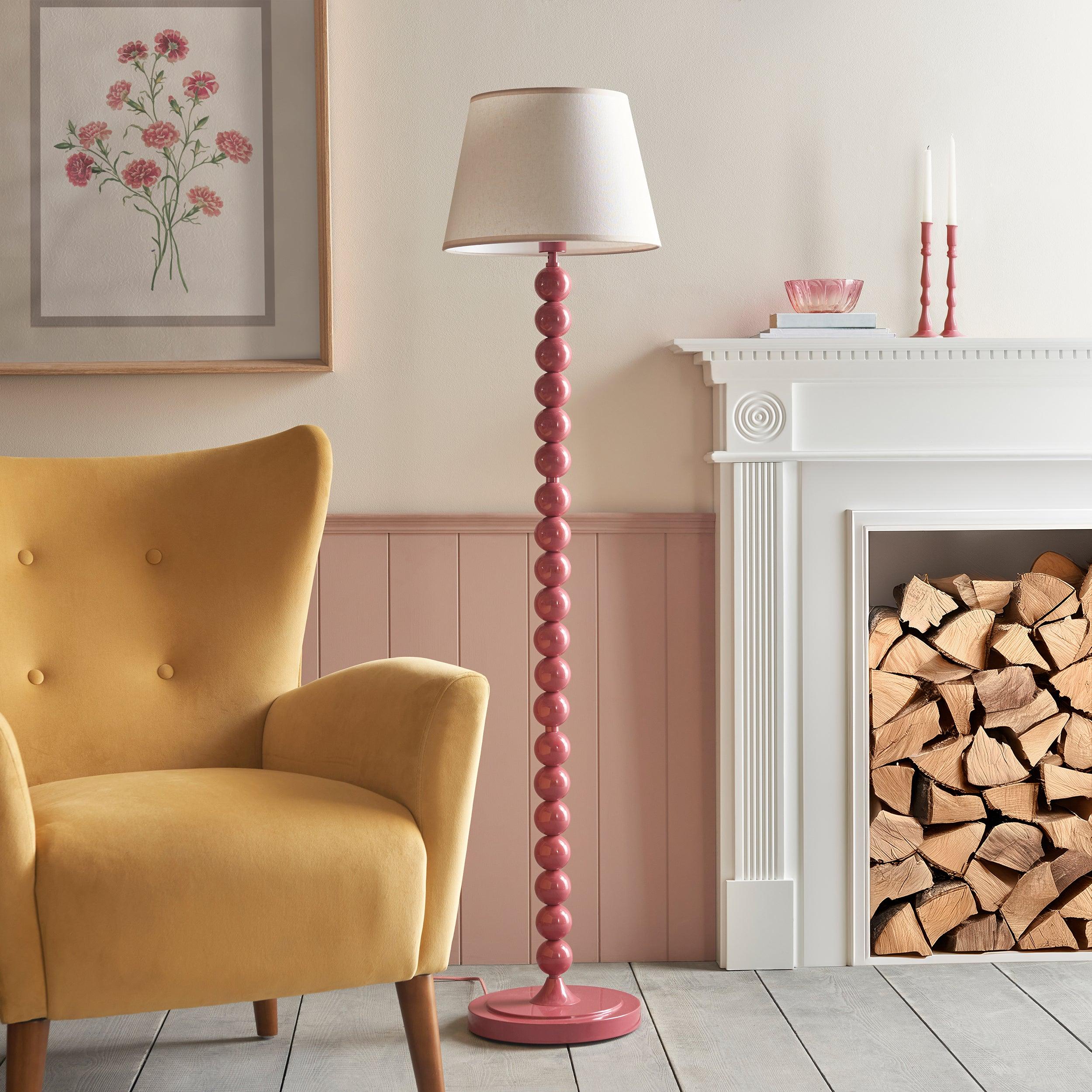 Higgledy Pink Floor Lamp & Ivy 35cm Vintage White Shade