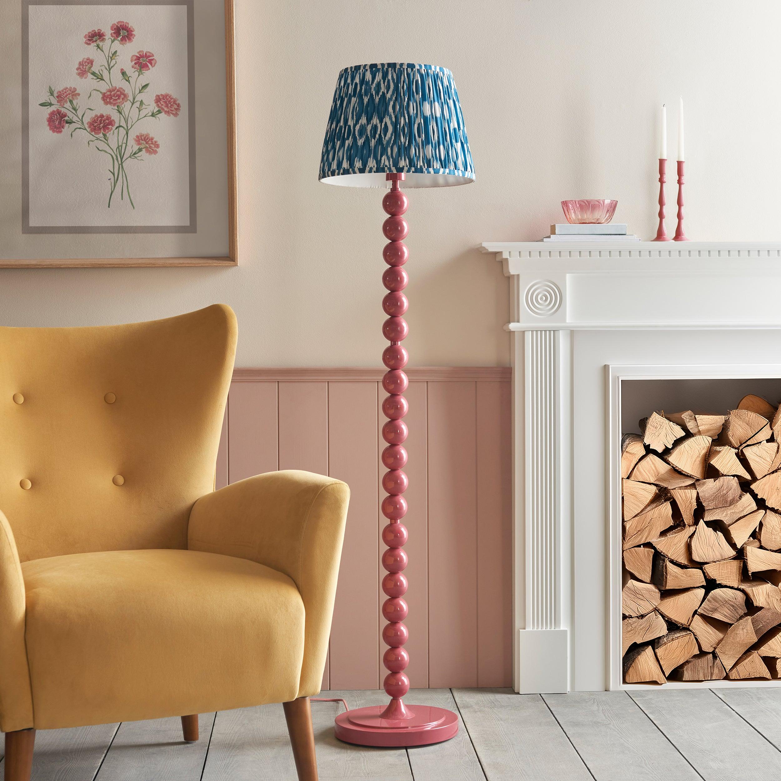 Higgledy Pink Floor Lamp & Ikat 35cm Marlin Blue Shade